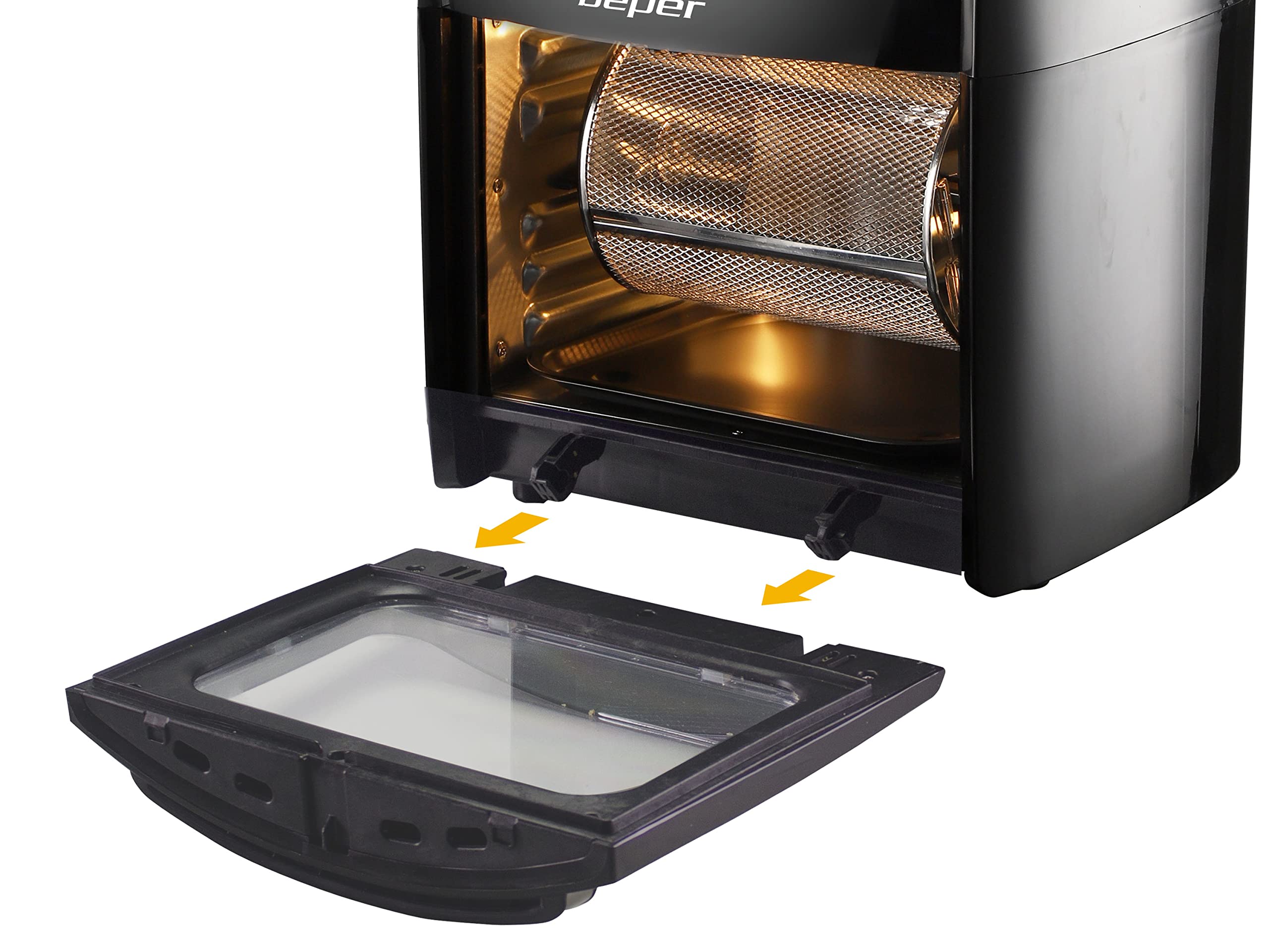 BEPER P101FRI012 Digitale Heißluft Fritteuse, Girarrosto, Ofen, Toaster, Trockner,12L, 1800W, Touch-Panel, 8 Programme, Zubehör, Verstellbar, Schwarz