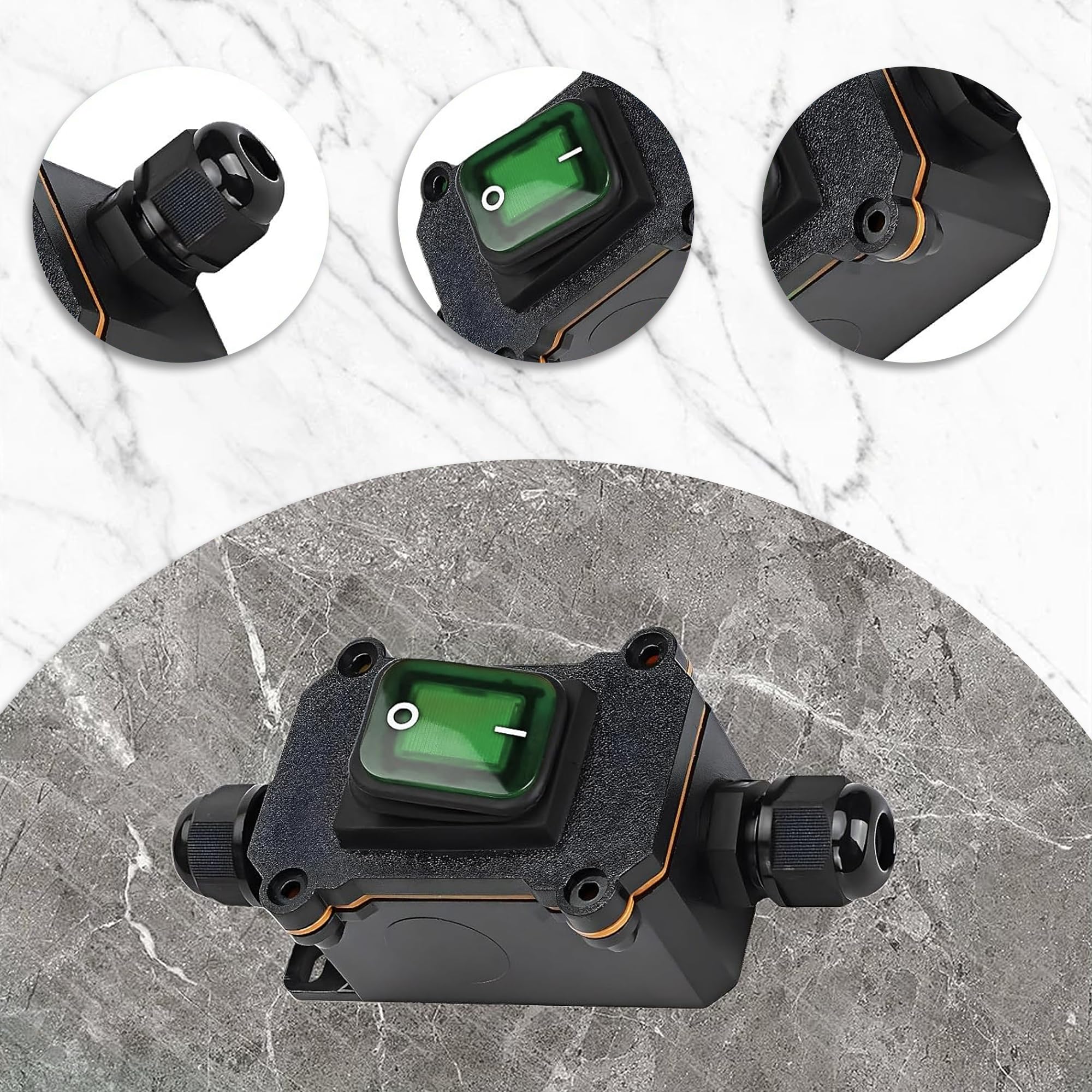 Produktbild von 2 Stück Wasserdichter Inline-Schalter 12V 20A IP67 – 4-poliger Kabel-Schalter Mit Schraubendreher, Für Außenbereich, Boot, Camping & Beleuchtung