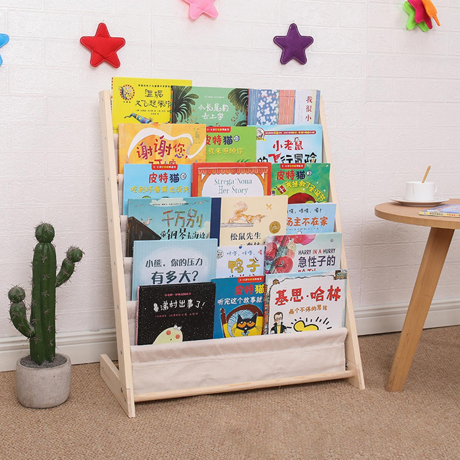 Estantería de Libros de para Madera para niños, Gran, 60x30x50CM | para fomentar la lectura temprana en la sala de juegos.
