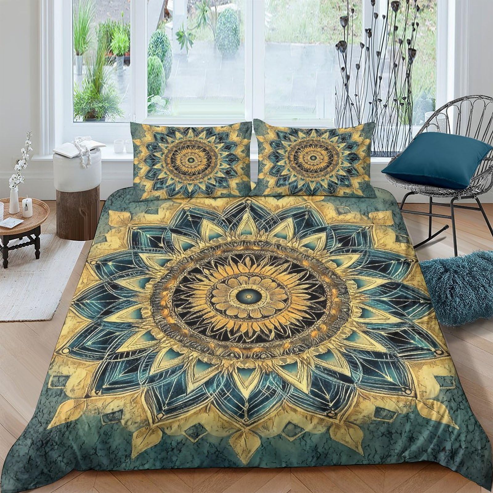 Ctjqhvkz Style-8 3D Printed Mandala Sunburst Fitted Sheet Microfiber Soft Breathable Boho Geometric Mattress Cover For Bedroom Dorm Home Decor Single（135X200cm）
