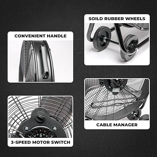 Miniatura 5 de XtremepowerUS Ventilador industrial de 24 pulgadas con flujo de alta velocidad, tambor rodante, rueda de velocidad ajustable, color negro