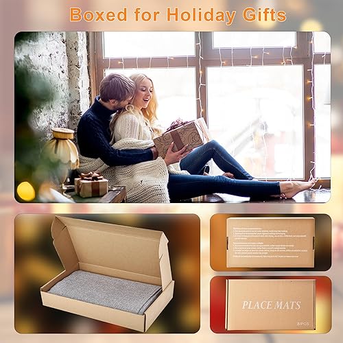 Miniatura 6 de SLKQG Juego de 8 manteles individuales de tela de lino con doble grosor, fáciles de limpiar, lavables a máquina, resistentes al calor,