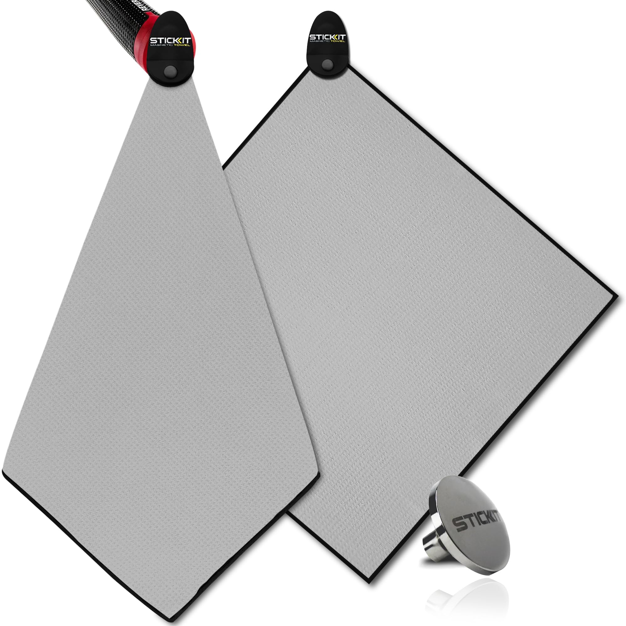 STICKIT Mini Magnetic Golf Towel - Ultra-Absorbent with Waffle Weave Microfiber & Removable Magnet - Small Golf Towel for Bags, Clubs & Carts - Removes Dirt, Grass, & Debris from Club Face 12” x 12”