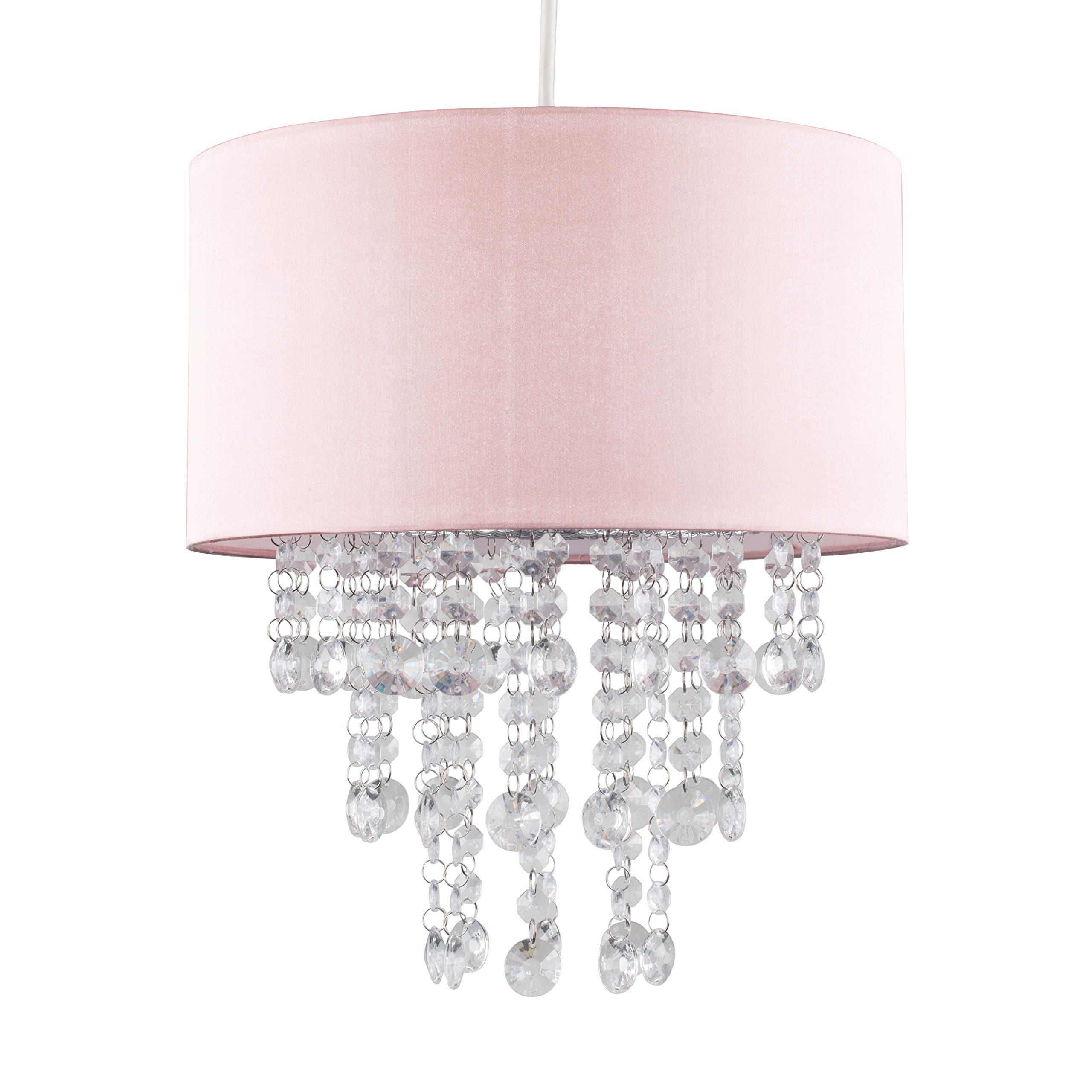 Minisun Pink | Modern Ceiling Light Shade With Clear Acrylic Jewel Effect Droplets | Pendant Lights, Home Décor & Improvement Essential | Includes 10W Gls Bulb [3000K Warm White] | 32Cm Shade Width