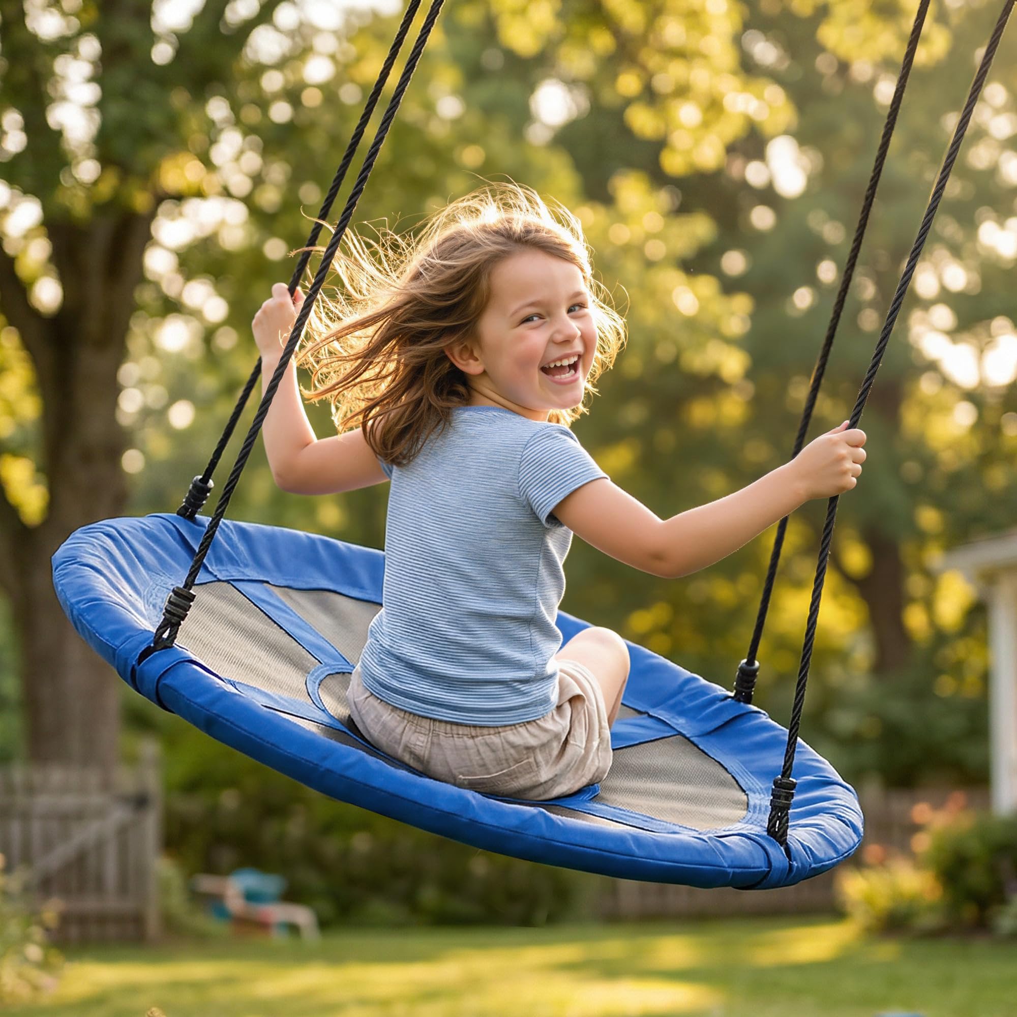 Outsunny 43" Columpio Nido Impermeable con Cuerda para niños, Azul