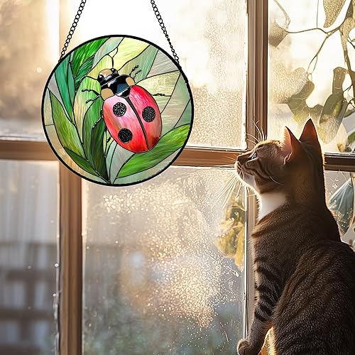 Miniatura 4 de Juego de 4 piezas para colgar vidrieras con temática de insectos rosa y verde de 6.3 pulgadas, diseño de mariposa, atrapasoles, puerta, jardín