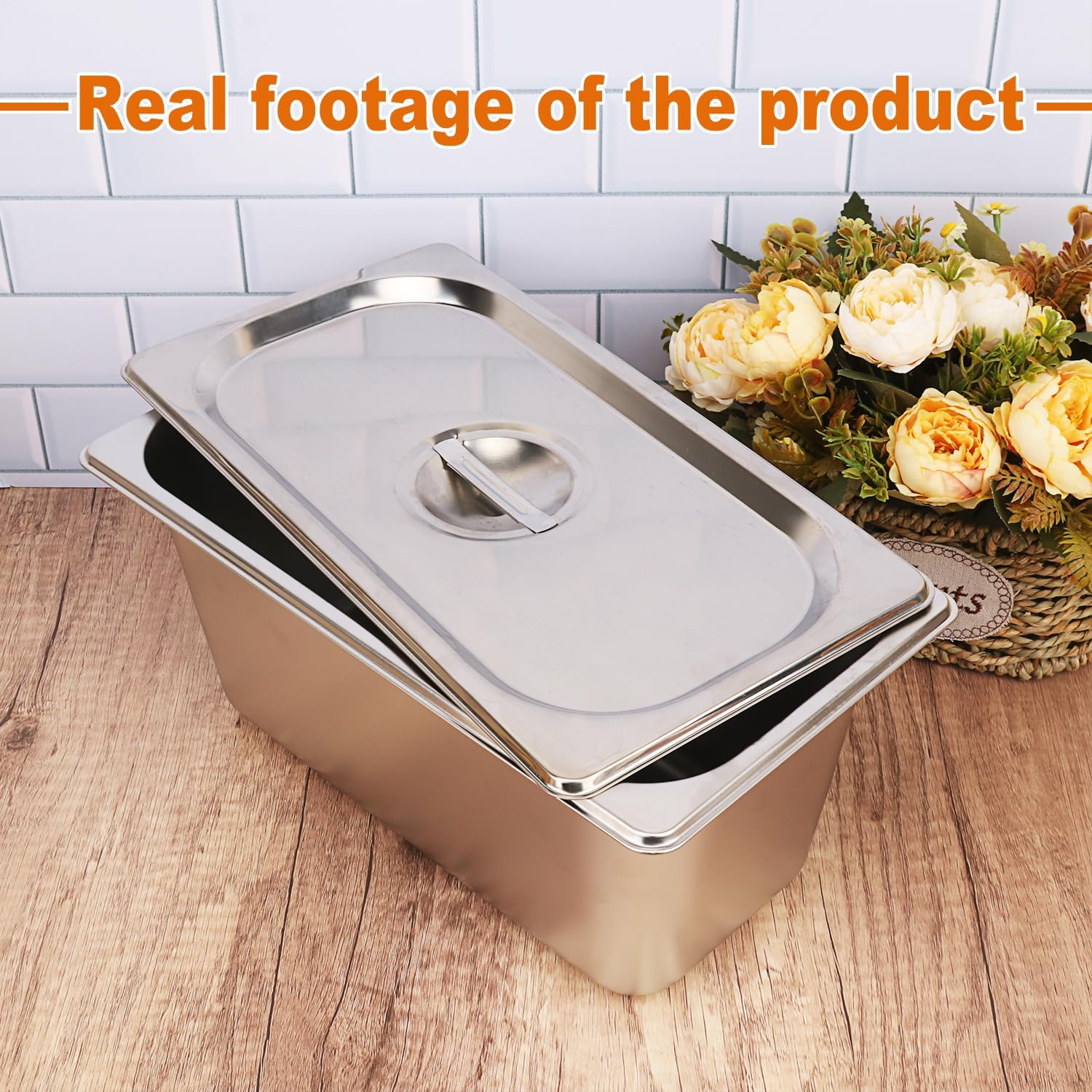 4 Pack, 1/3 Size Stainless Steel Steam Table Pan with Lid, 6 Inch Depth Hotel Pans for Weddings, Parties, Restaurants, Cafeterias and Hotels - Image 4