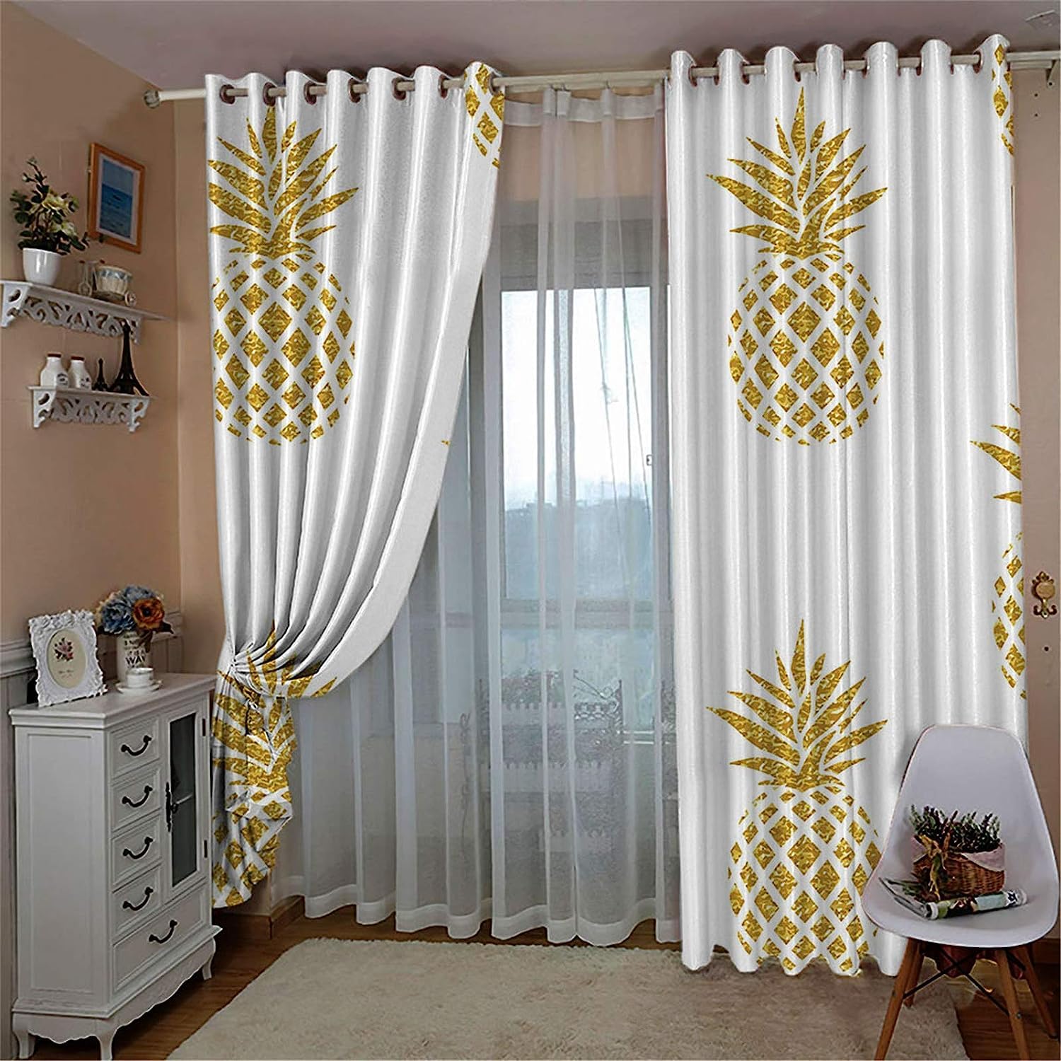 3D Gardinen Gelbe Ananas Vorhang Blickdicht Mit Ösen Geräuschreduzierung Verdunkelungsvorhänge Für Wohnzimmer Kinderzimmer Schlafzimmer Hotelbüro Kü
