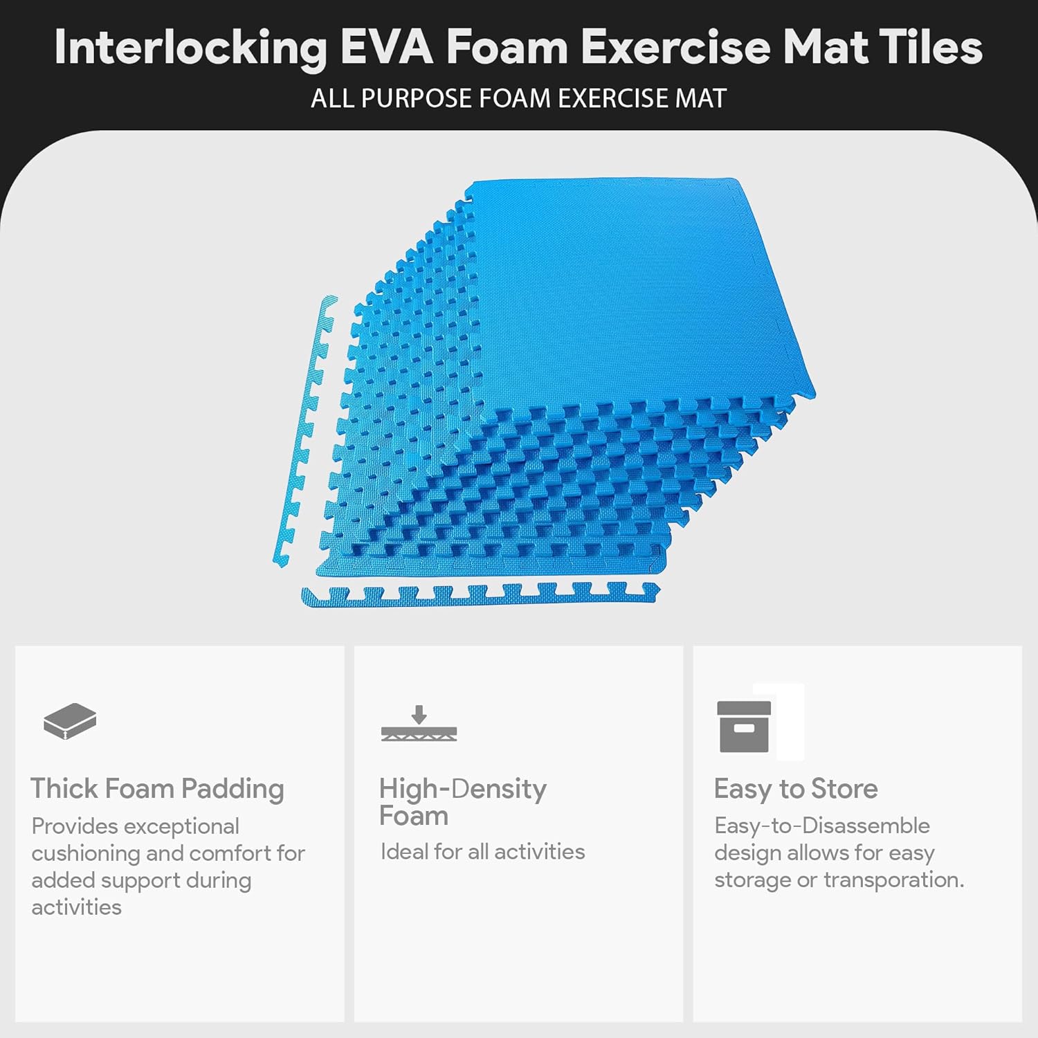 BalanceFrom Puzzle Exercise Mat 1" Thick, EVA Interlocking Foam Floor Tiles for Home Gym, Mat for Home Workout Equipment, Floor Padding for Kids, Blue, 24 in x 24 in x 1 in, 72 Sq Ft - 18 Tiles