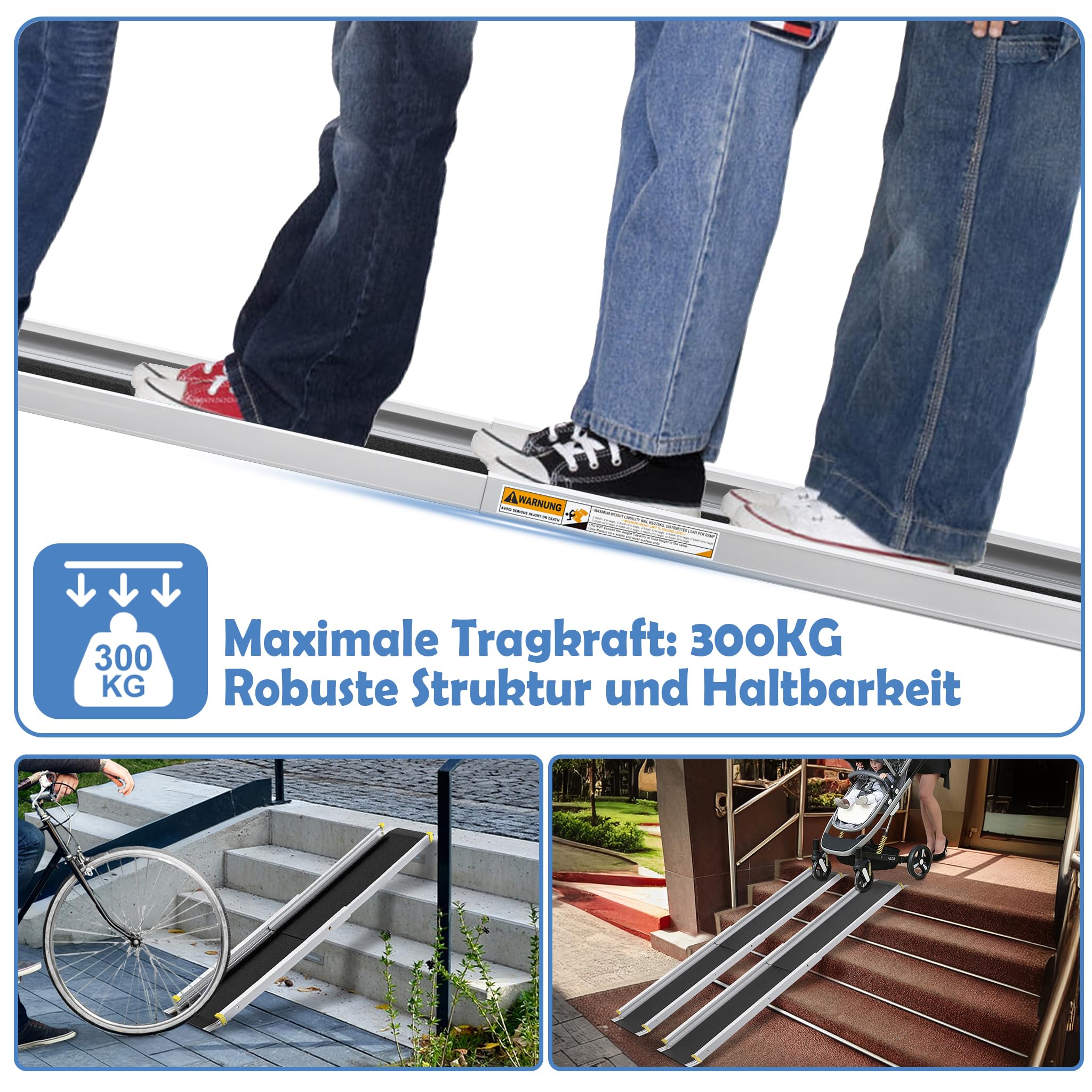Froadp 2 x rampa dla wózków inwalidzkich do schodów, rampa teleskopowa do wózka inwalidzkiego, aluminiowa, rampa najazdowa do 300 kg, nośność 75,5-122 cm, regulowana rampa teleskopowa