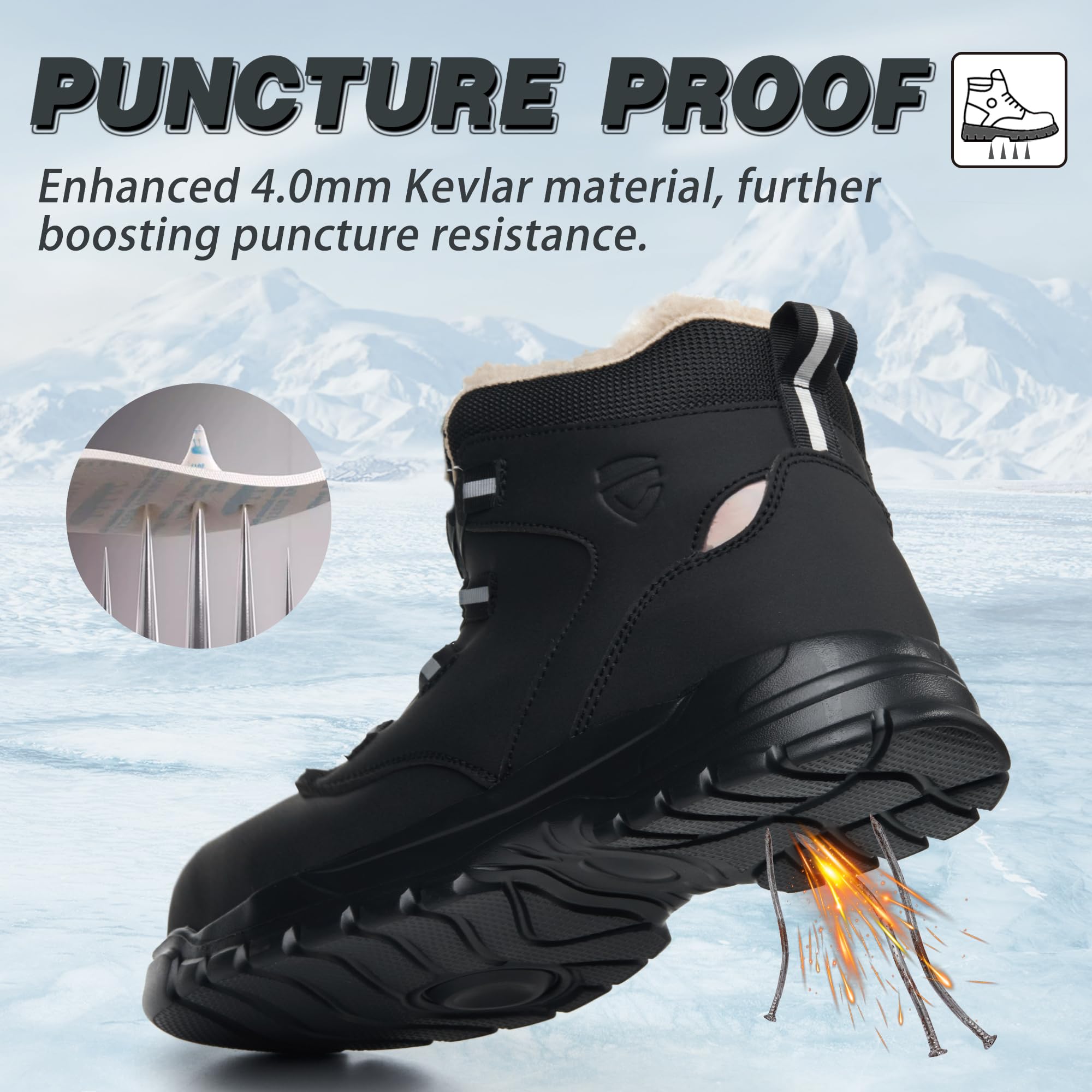 KOIFISH Arbeitsschuhe Herren Damen Winter Sicherheitsstiefel Warm Gefütterte Sicherheitsschuhe Leicht Komfort Stahlkappenschuhe mit Drehverschluss