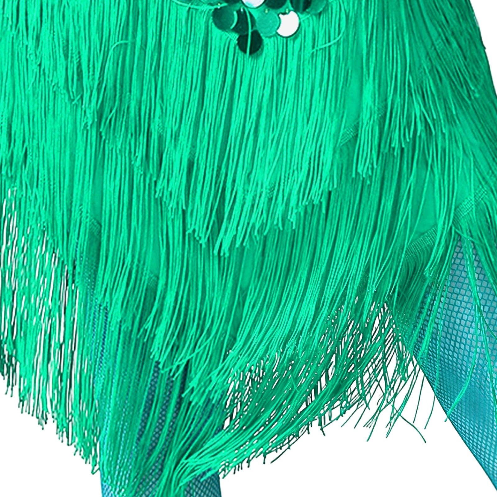 Robe Longue,Robe de soirée élégante à Franges et Sequins, épaules dénudées, Dos Nu Profond, pour Spectacles et compétitions de Danse Latine.