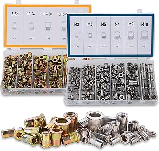 Stainless Steel Rivet Nut Kit, SAE & Metric Nutsert Threaded Rivets, Flat Head Insert Rivnuts with Knurled Body, Sizes #8-32, 10-24, 1/4"-20, 5/16"-18, 3/8"-16, M3, M4, M5, M6, M8, and M10
