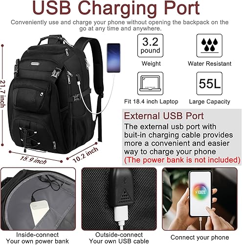 Miniatura 2 de Mochilas extra grandes para laptop, mochila universitaria XXXL de 21.7 pulgadas, compatible con la TSA, paquete de juegos de negocios aprobado por