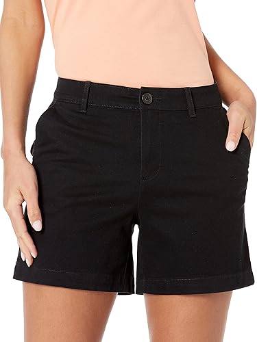 Miniatura 3 de Tienda Essentials Pantalones cortos caqui de tiro medio y entrepierna de 5 pulgadas para mujer (disponible en cortes rectos y curvos)