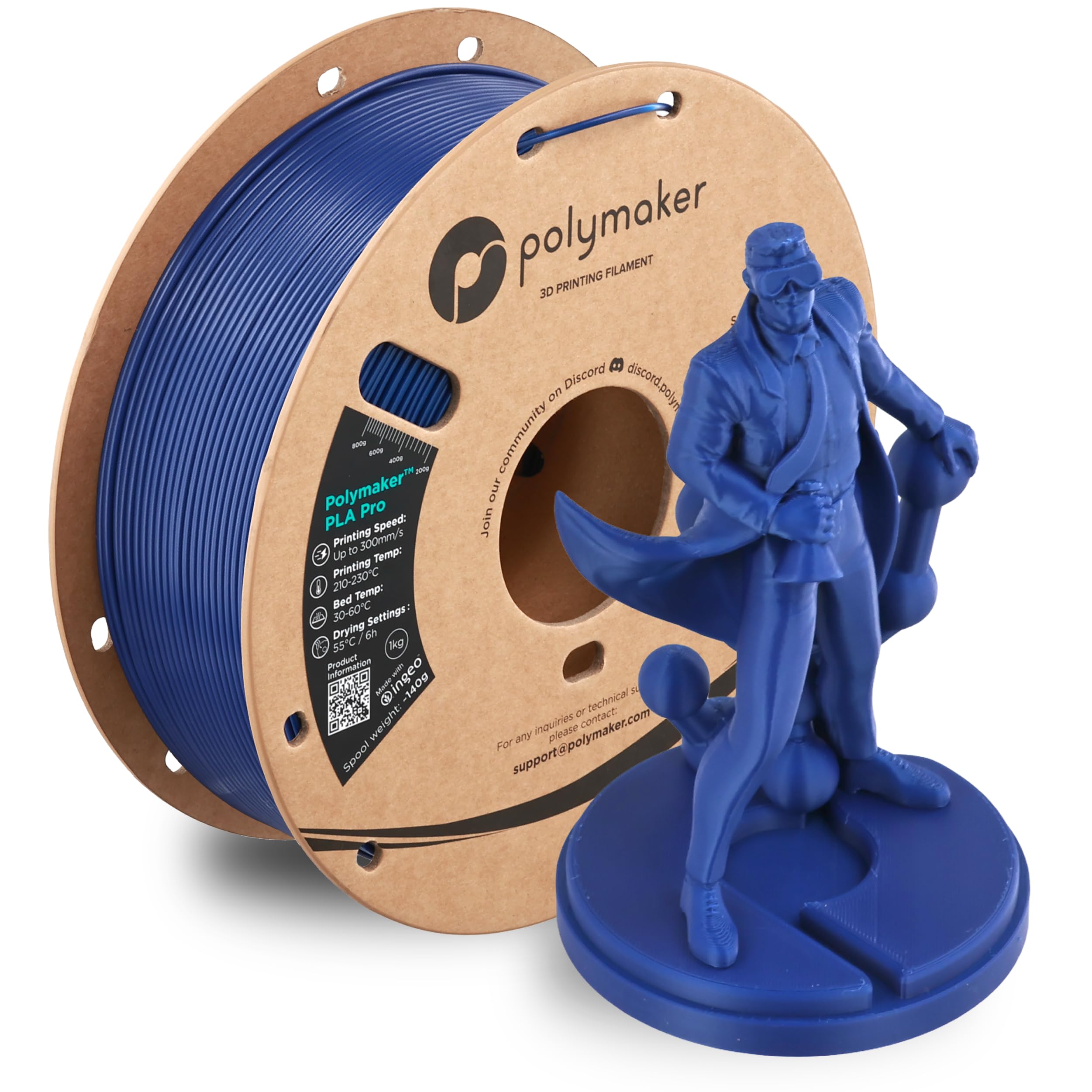 Polymaker PLA Pro 3D Printing Filament Blue 1.75mm 1KG, High-Impact Tough PLA, Fast Printing up to 300mm/s, High Speed New Formula, Easy to Print on