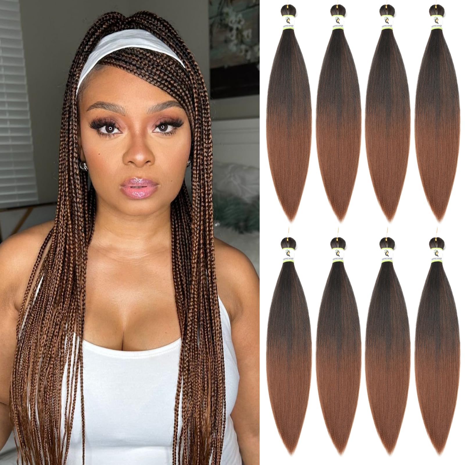 Nescorner Ombre Braiding Hair Pre Stretched 30inch 8packs T1B30, Itch Free Crochet Twist Hair Pre Stretched Braiding hair