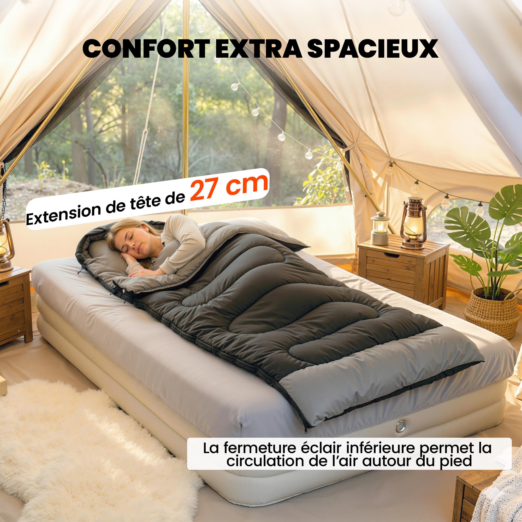 Outsunny Saco de Dormir Compacto para Adultos 3 Estaciones Negro