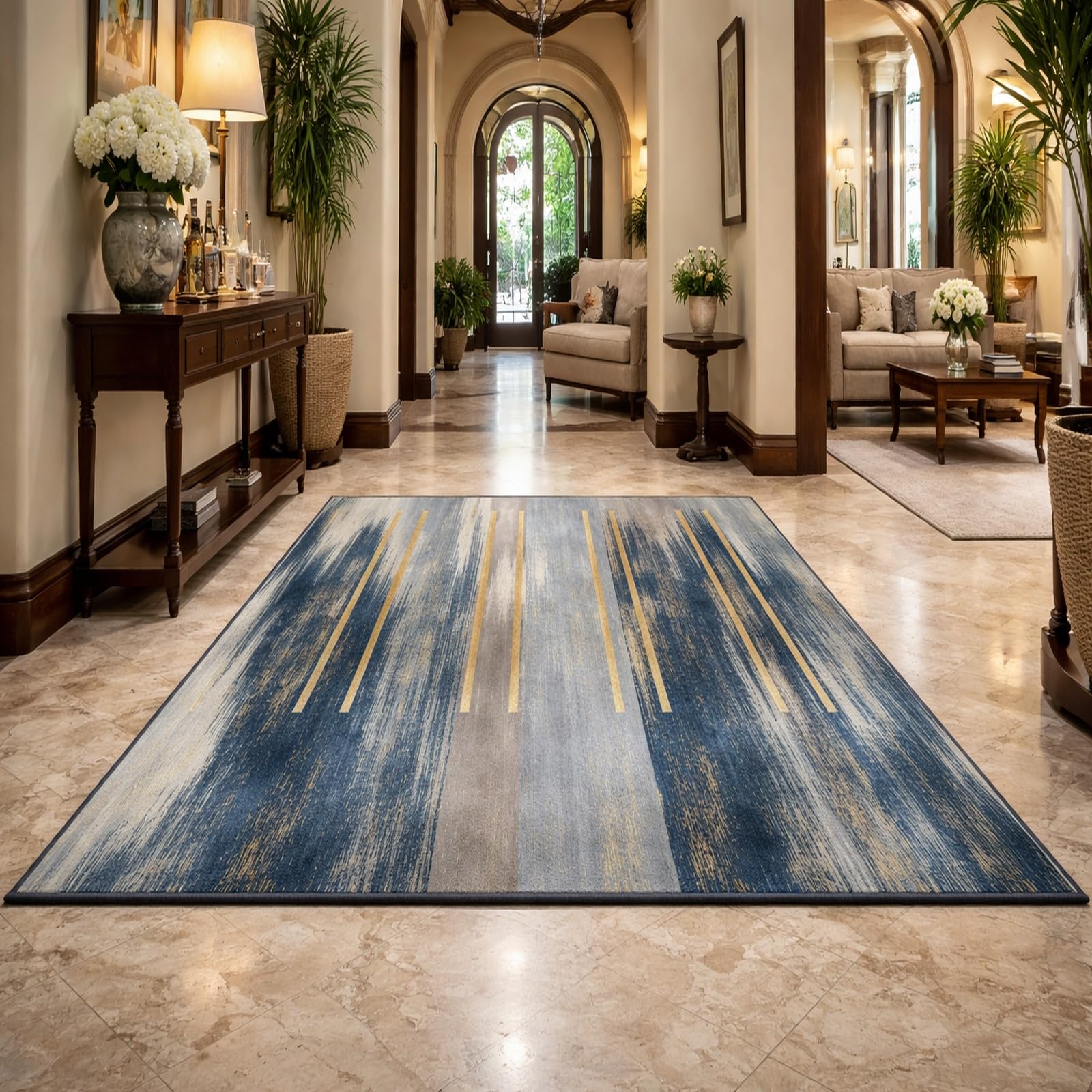Alfombra moderna azul 170x240 cm Rururug lavable para comedor y pasillo de pelo corto