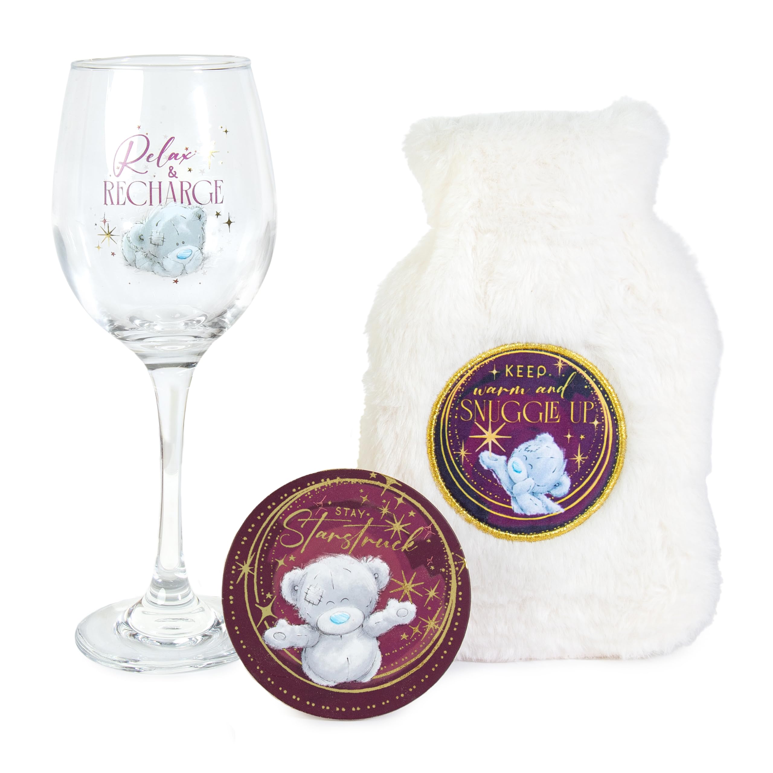 Me to You Tatty Teddy Hot Water Bottle, Wine Glass and Coaster Gift Set in A Gift Box - Official Collection