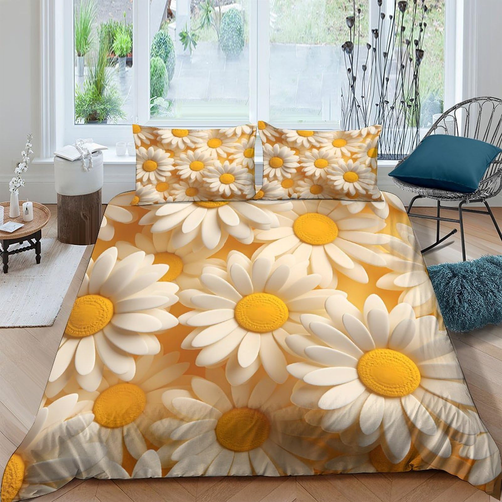 Ctjqhvkz Style-5 3D Printed Daisy Bloom Fitted Sheet Microfiber Slip-Resistant Sunflower Mattress Cover For Bedroom Guest Room Decor Single（135X200cm）