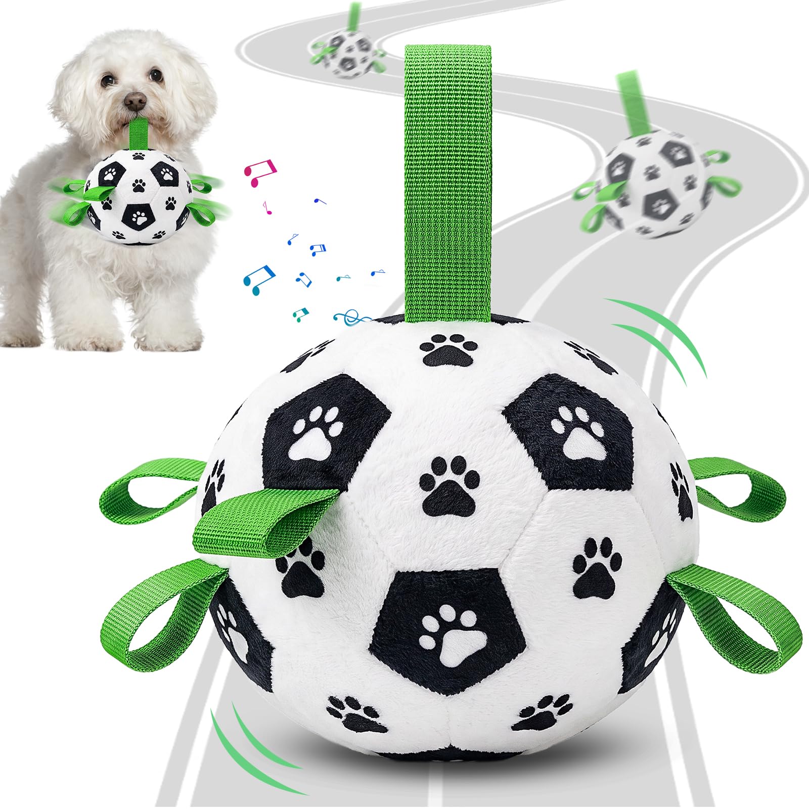 Diman Jouet interactif pour chien : ballon de football pour chien avec sangles, jouets en peluche pour les garder occupés, balles rebondissantes pour chiens de taille moyenne et grande
