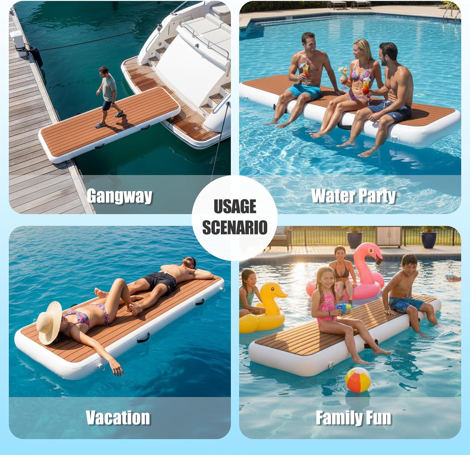 Inflatable Gangway for Yachts & Boats, Extra Width and Durable Dock Gangway with Non-Slip Surface, Porable and Space-Saving Floating Platform Connecting the Yachts and the Docks, 79"*26"*6"