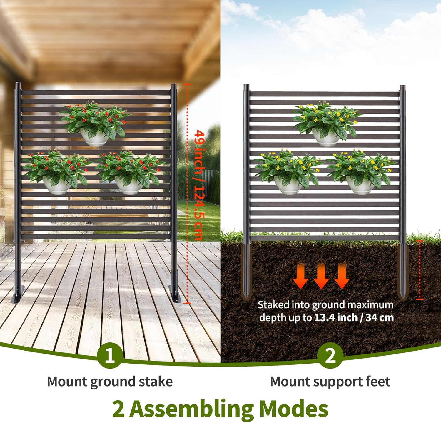 Freestanding 3FT W x 4FT H Outdoor, PE Galvanised Steel Pipes with UV & Rust Resistant Coating, Splicable Decoration Fence Privacy Screen, 36.1x8.7x47.2 Inches, Brown