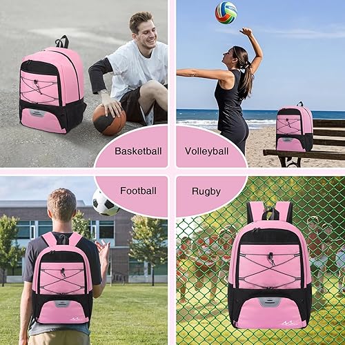 Miniatura 8 de MoKo Mochila de baloncesto con gancho, mochila grande de voleibol y fútbol, bolsa de gimnasio con compartimentos separados para pelotas y zapatos,
