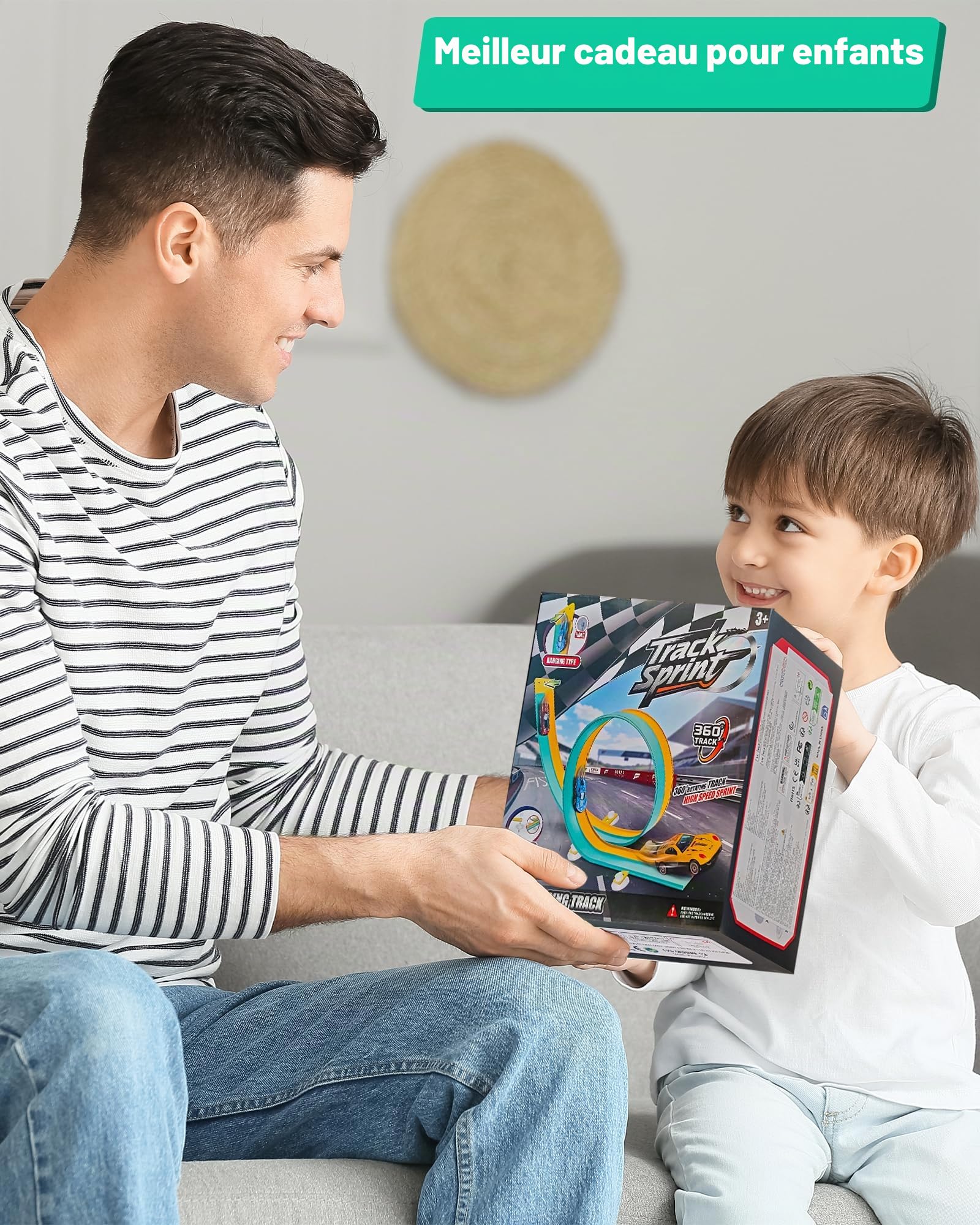 snookids Circuit de course flexible pour enfants de 3, 4, 5, 6 ans, 4,6 m, avec 4 voitures jouet, cadeau pour garçons et filles