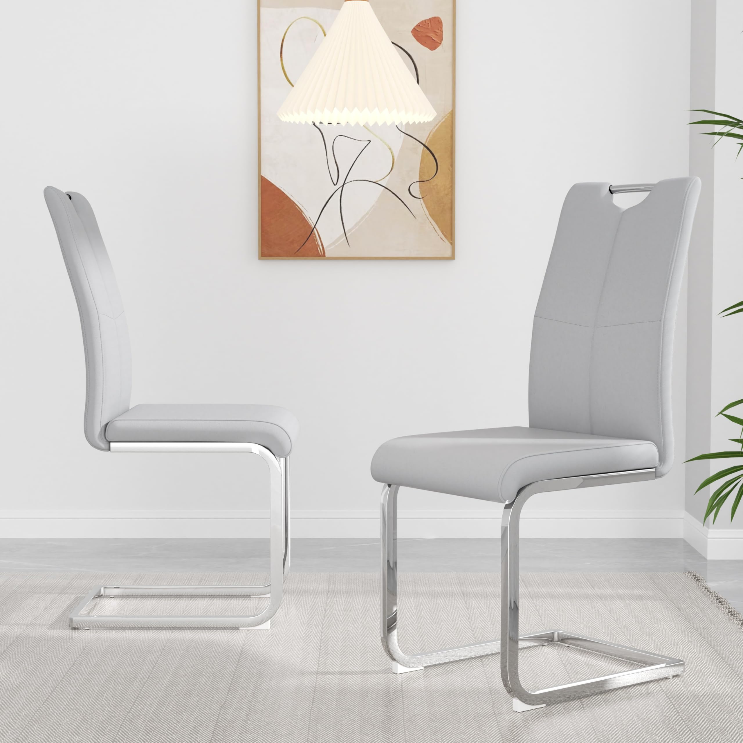 yeag Modern Dining Chairs Set of 2, Upholstered Kitchen Room Chairs High Back, Faux Leather Dining Chairs with Silver Metal Legs, Armless Side Chair