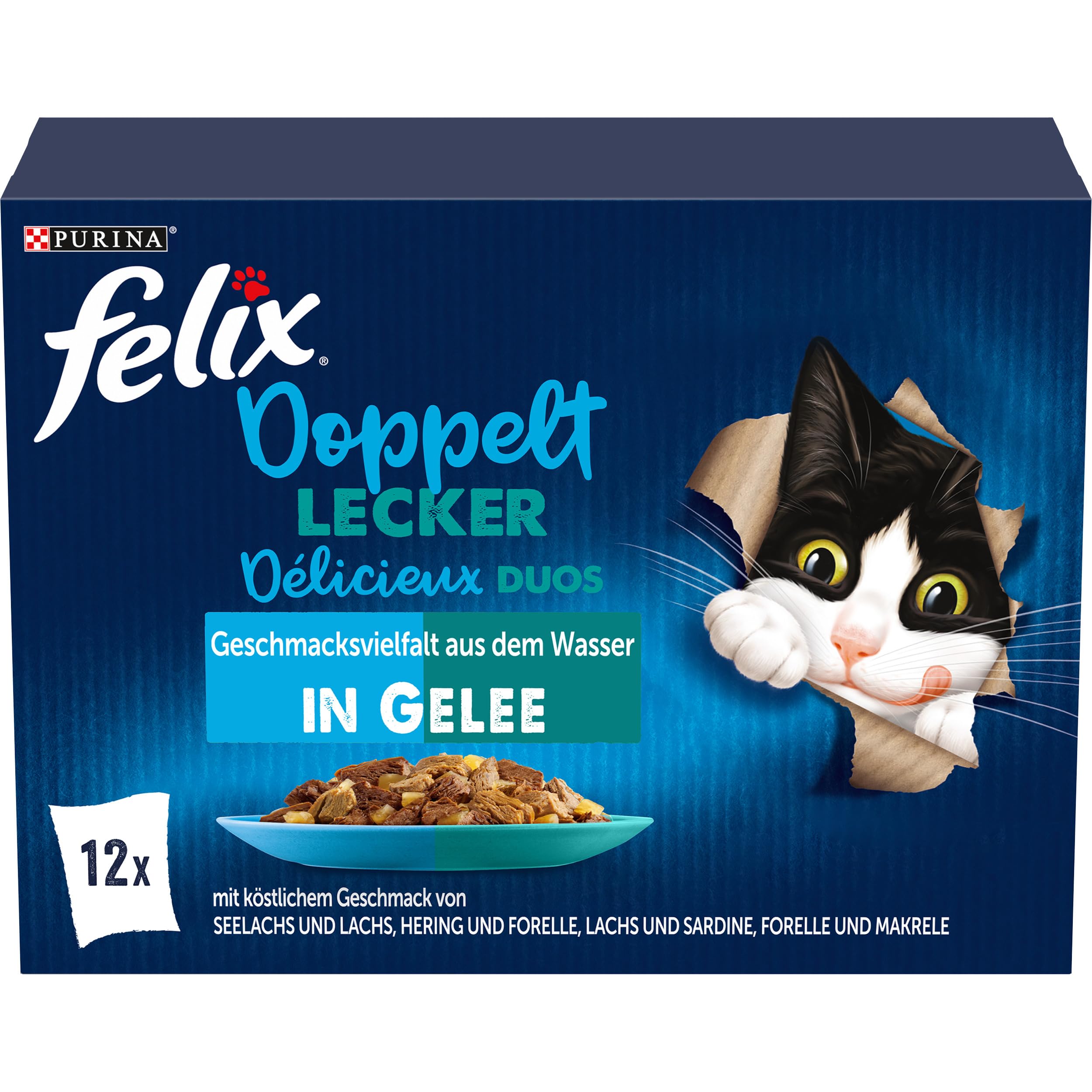 Felix Aussi Beau qu'il Semble - Lot de 6 x 12 sachets de 12 sachets de 85 g de Nourriture pour Chat - Mélange de variétés de Poissons