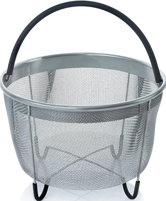 BRONG 6Qt Steamer Basket Pressure Cooker Basket Vegetable Steamer Basket Stainless Steel with Handle for Steaming Eggs Rice Meat