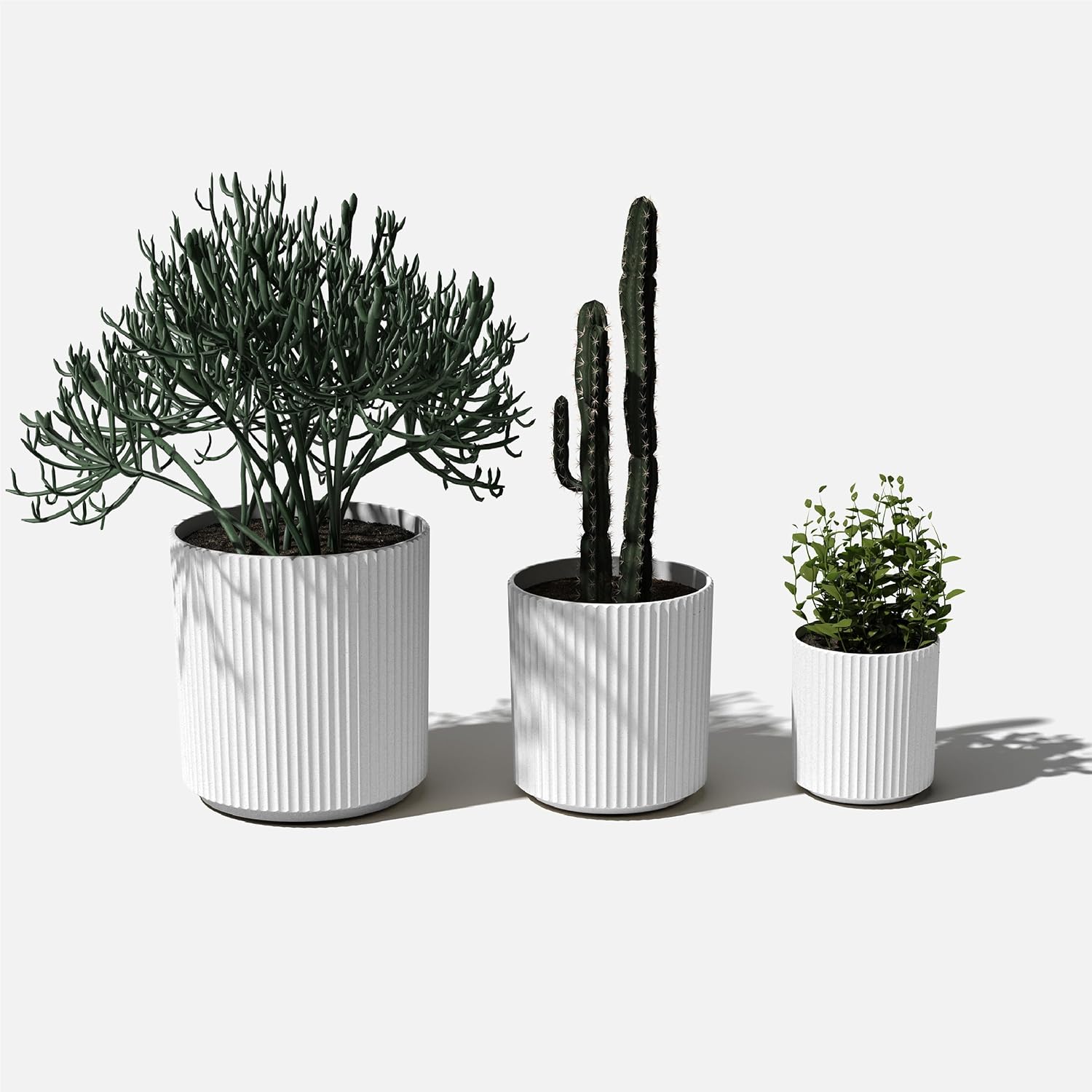 Veradek Demi Round White Plastic Planter Bundle (12 in. 16 in. 20 in.) DMV-BUN-W
