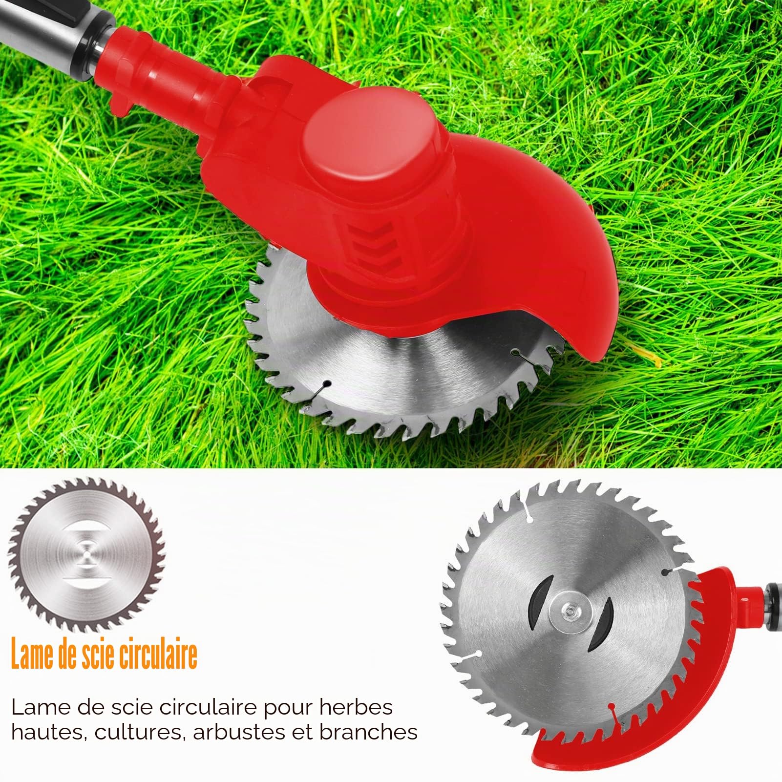 Désherbeur électrique sans Fil 12 V avec 2 Batteries et Chargeur, Manche télescopique avec Lames Rondes et métalliques, Coupe-Herbe électrique léger pour pelouse et Jardin (Rouge)