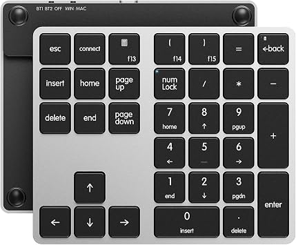 Kisnt KN300BT Bluetooth Number Pad for Laptop Data Entry | Wireless Full- Function, Portable 34 Keys, Rechargeable, Quiet Typing for Laptop, MacBook, Tablets, iOS, Android, Windows