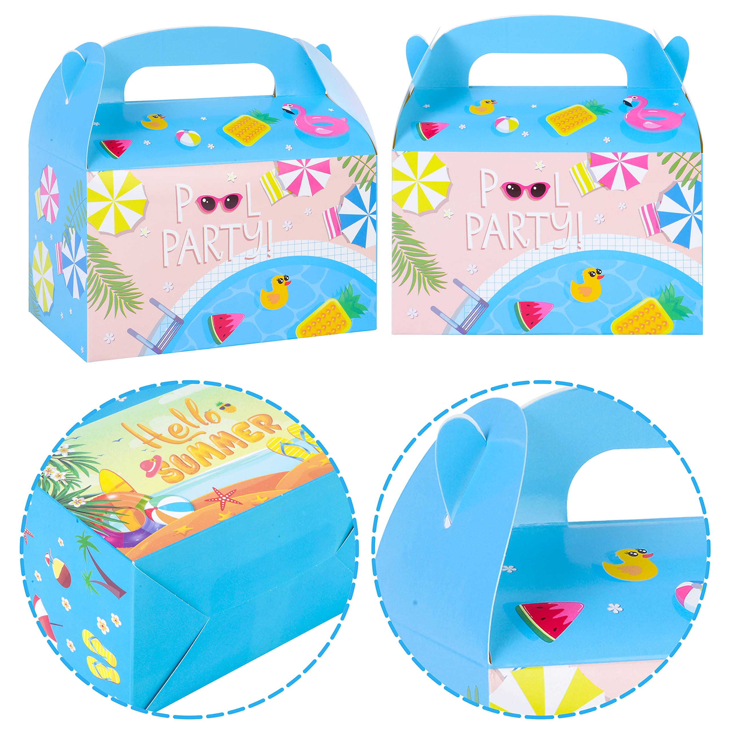 Summer Pool Party Leckerli-Boxen (Gold) - 12 Stück, Bedruckt Mit Strand-Motiven, Aus Kraftpapier