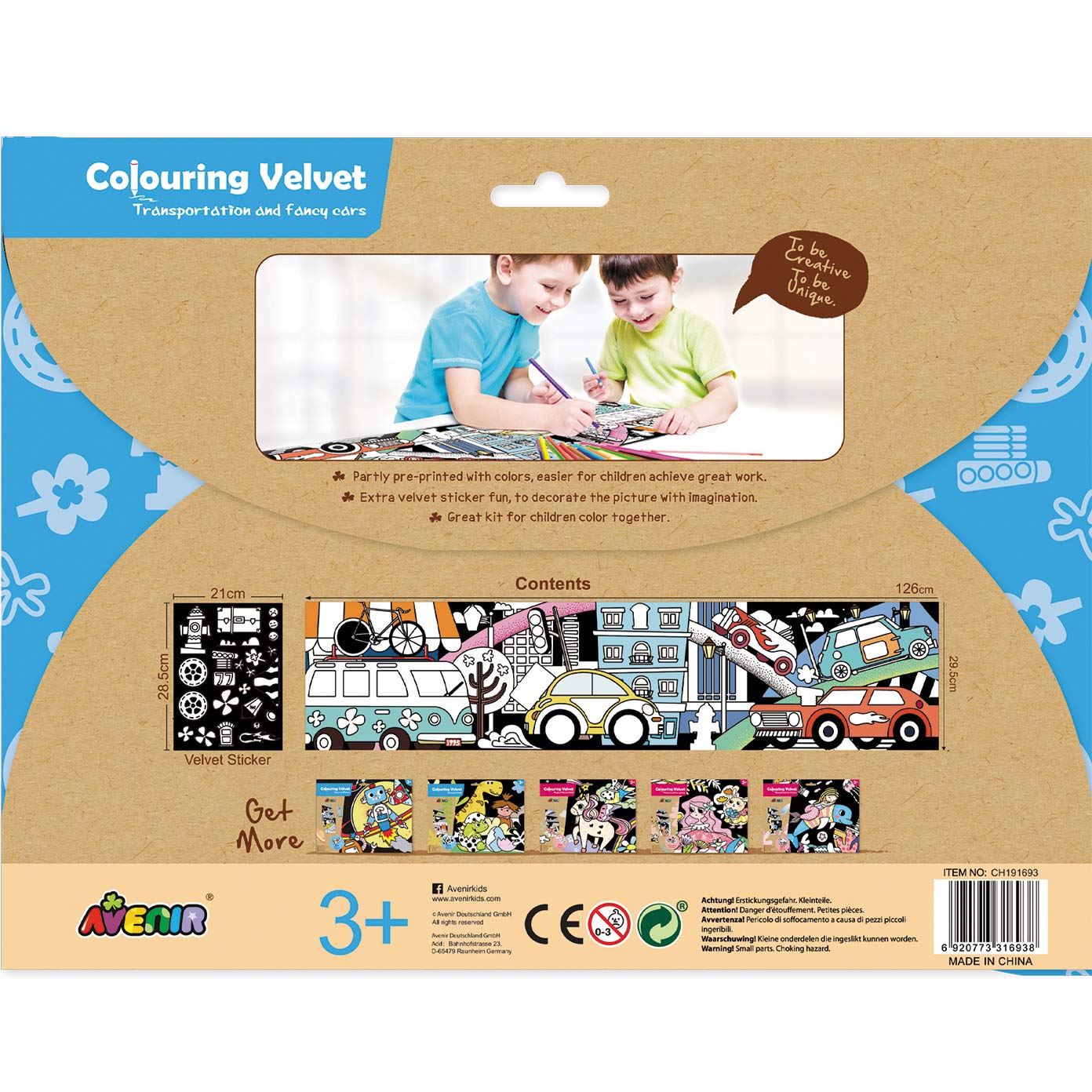 Avenir Velvet Transportation & Fancy Car – Poster Da Colorare In Velluto 126x29,5 Cm E Adesivi, Per Bambini Dai 3 Anni - 5