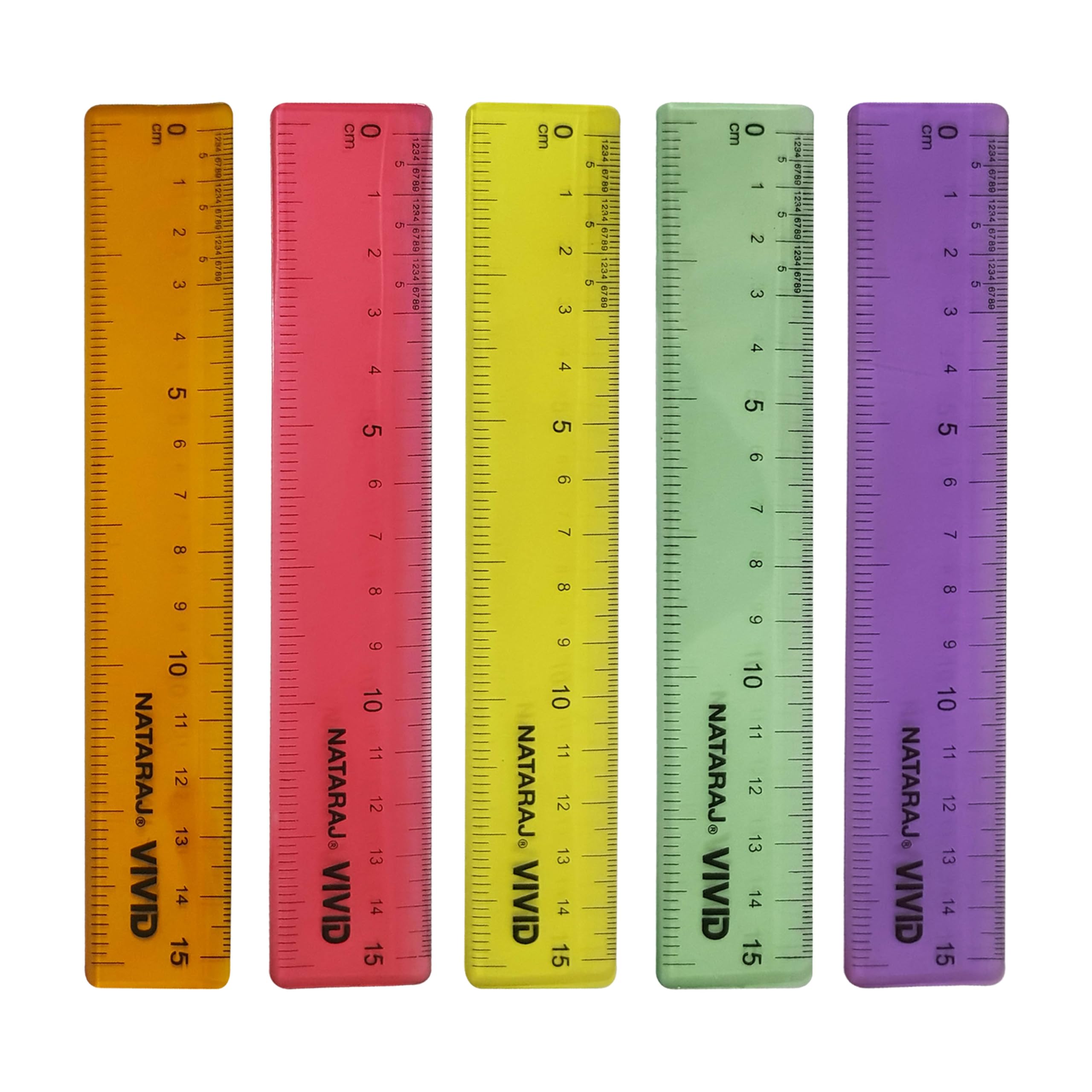 VIVID Neon Plastic Rulers Set, 150 mm / 15 cm / 6 inch, Pack of 5, Coloured Straight Measuring Ruler, School Office Home Use, iZOFAX Black Ball Pen