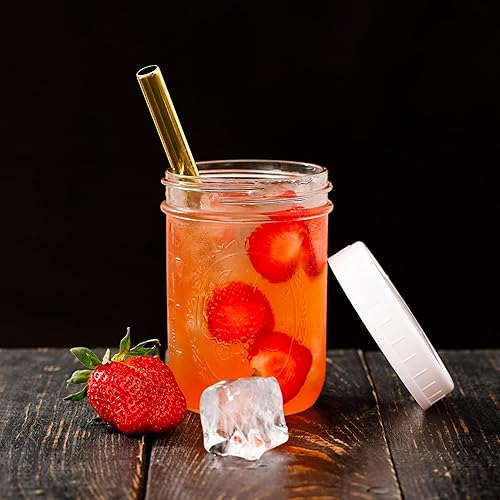 Miniatura 4 de Tazas reutilizables para batidos de boca ancha para té Boba, Tazas de té de burbujas con tapas y popotes dorados, Frascos de vidrio con forma de