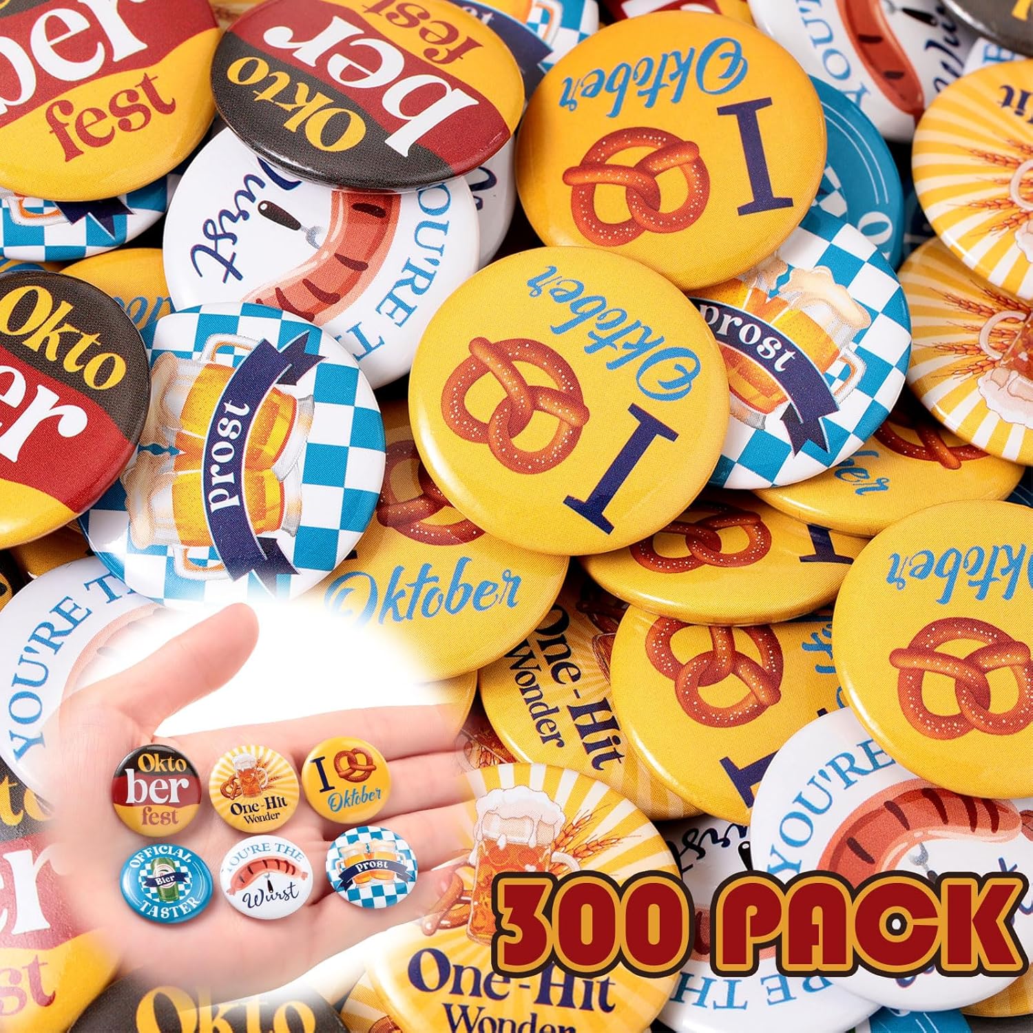 Jexine 300 Pcs Oktoberfest Button Pins Bulk 1 Inch Bavarian Oktoberfest Badges Oktoberfest Mental Buttons Decorations for Oktoberfest Bavarian German Beer Festival Party Favors Supplies