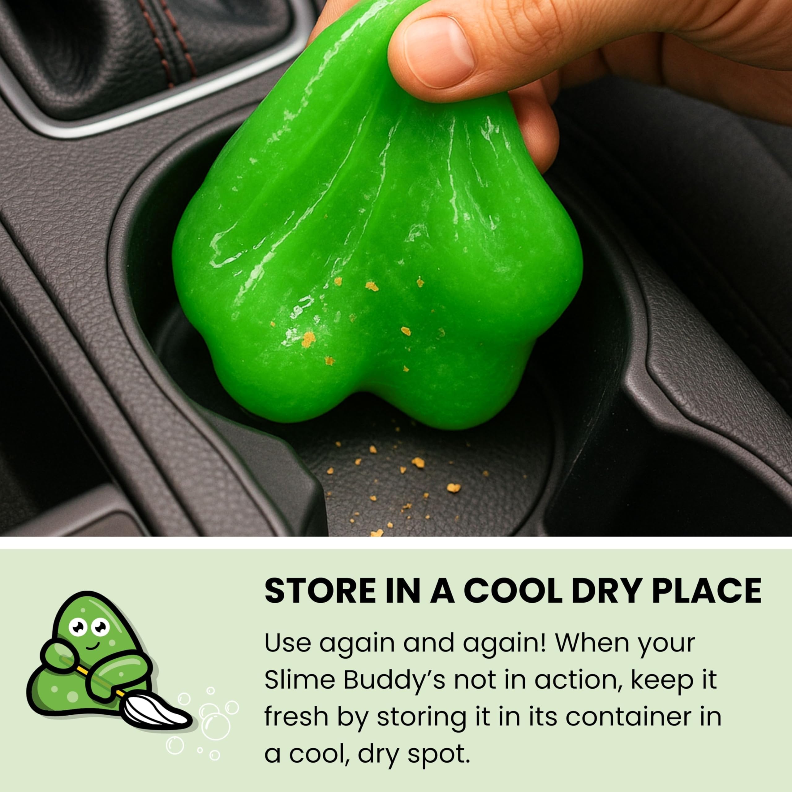 Slime Buddies Żel do czyszczenia samochodu, narzędzie do czyszczenia wnętrz, do uchwytów na kubki, otwory wentylacyjne i klawiatury, wielokrotnego użytku, akcesoria do usuwania kurzu, prezenty dla