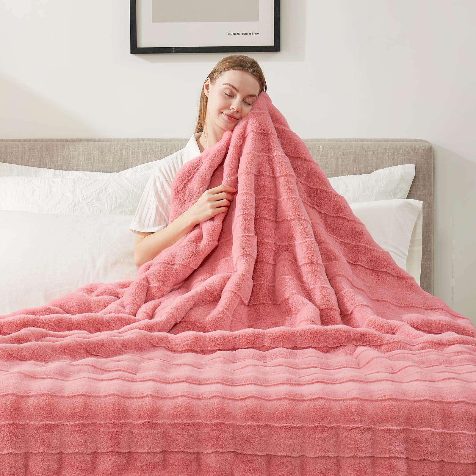 Cozy Bliss Fluffy Pink Faux Fur Throw Blanket for Couch,Warm Cozy Soft Throw Blankets for Sofa Bed Living Room,60x80 Inches