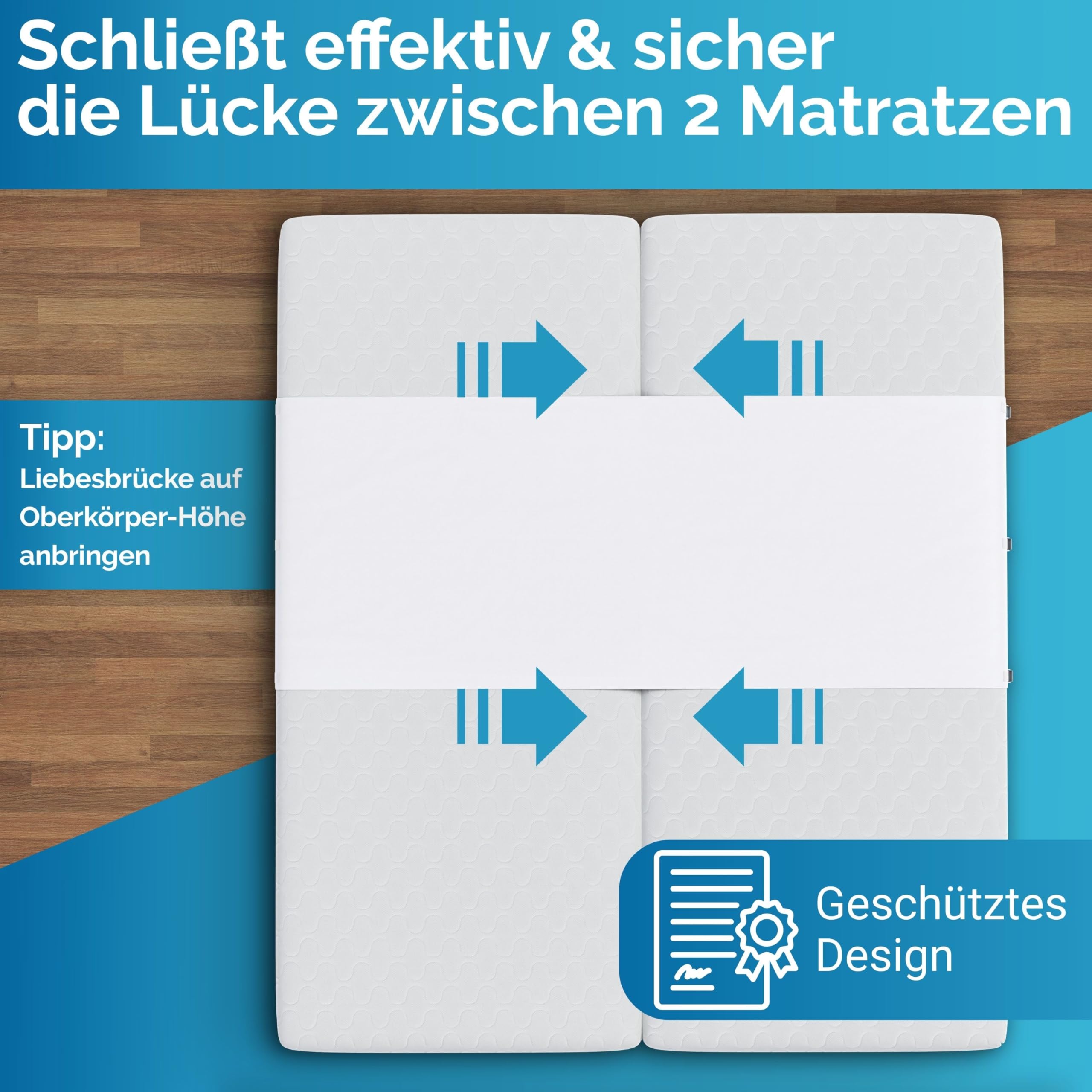 Briliantwerk® Liebesbrücke für Matratzen 200cm I Kein Verrutschen I Innovative Lösung als Ritzenfüller für Matratzen für Familien & Paare I Bettbrücke ist in < 5 Min befestigt