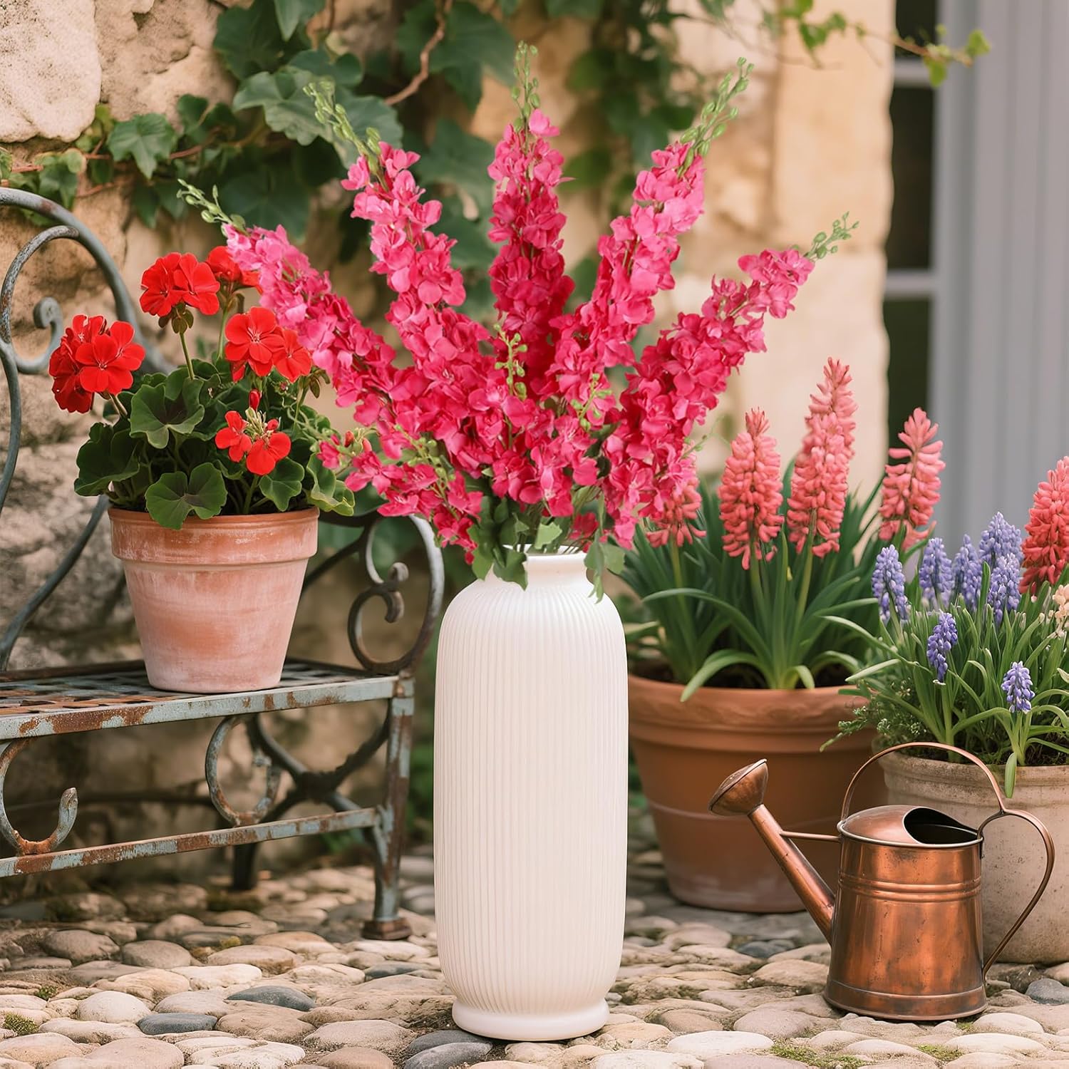 IPOPU 43.3" Delphinium Artificial Flowers 5PCS Faux Delphinium Flowers Larkspur Long Stem Artificial Flowers for Wedding Table Centerpieces Home Garden Decor(Hot Pink) - Image 4