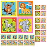 Simgoing 24 Pieces Animals Slide Puzzle Fun Brain Teaser Toys Games Monkey Zebra Lion Elephant Cute Pattern, Develops Problem-Solving Skills for Homeschool Classroom VBS Learning, 2.4 x 2.4 Inch