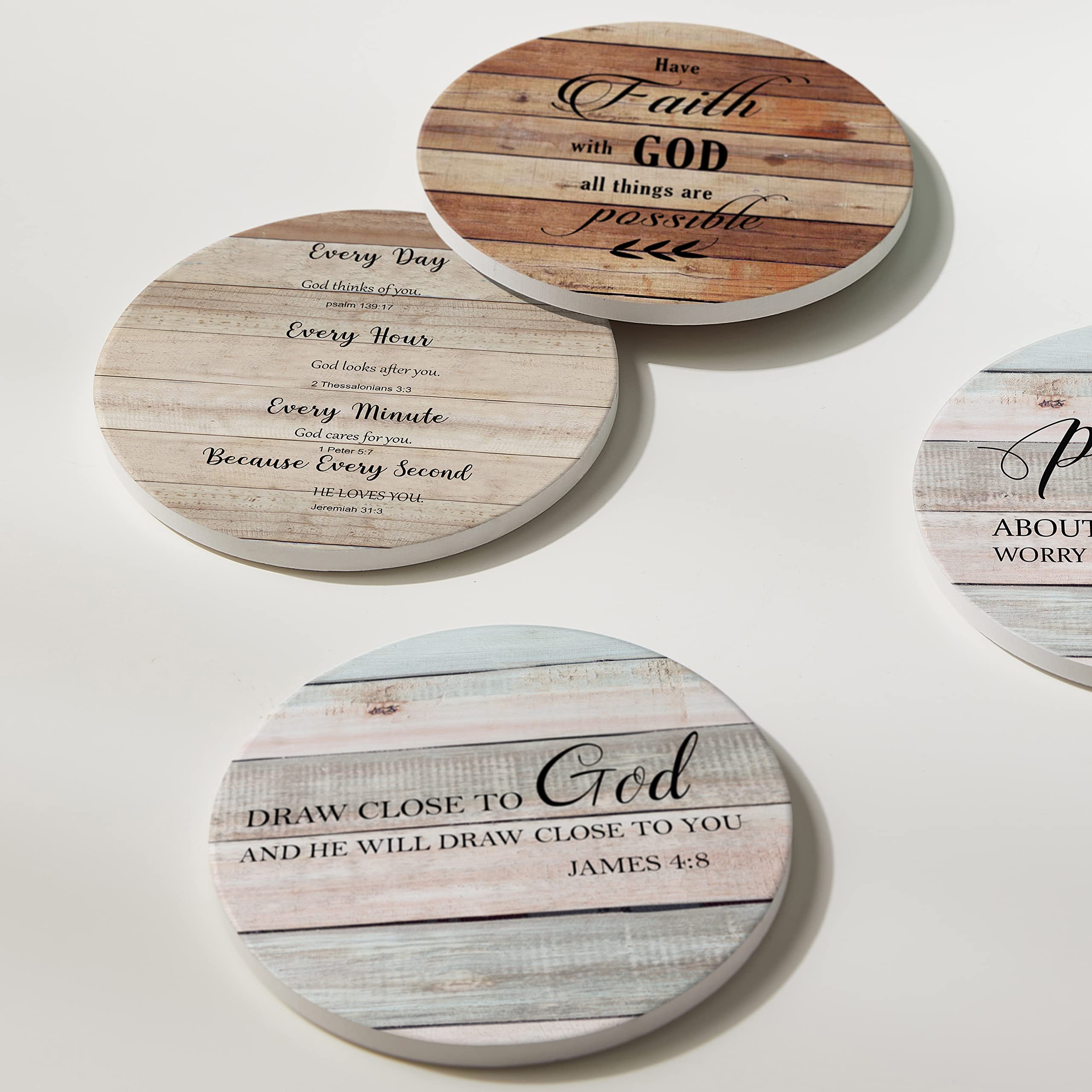 Posavasos para Bebidas con versículos de la Biblia, Juego de 6 Posavasos absorbentes con Soporte, Posavasos de cerámica con Respaldo de Corcho para protección de Mesa, Posavasos Cristianos,