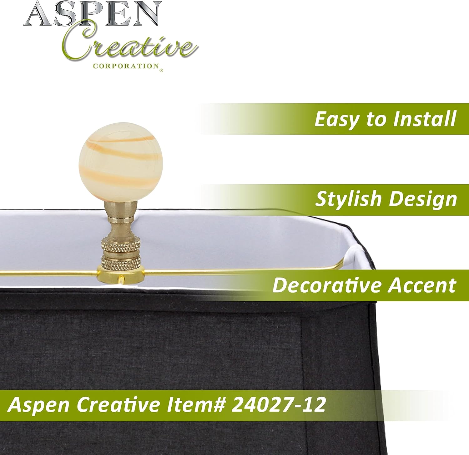 Aspen Creative 24027-12, Milky with Tangerine Grain Glass Lamp Copper, 2" Tall, 2 Pack Finial
