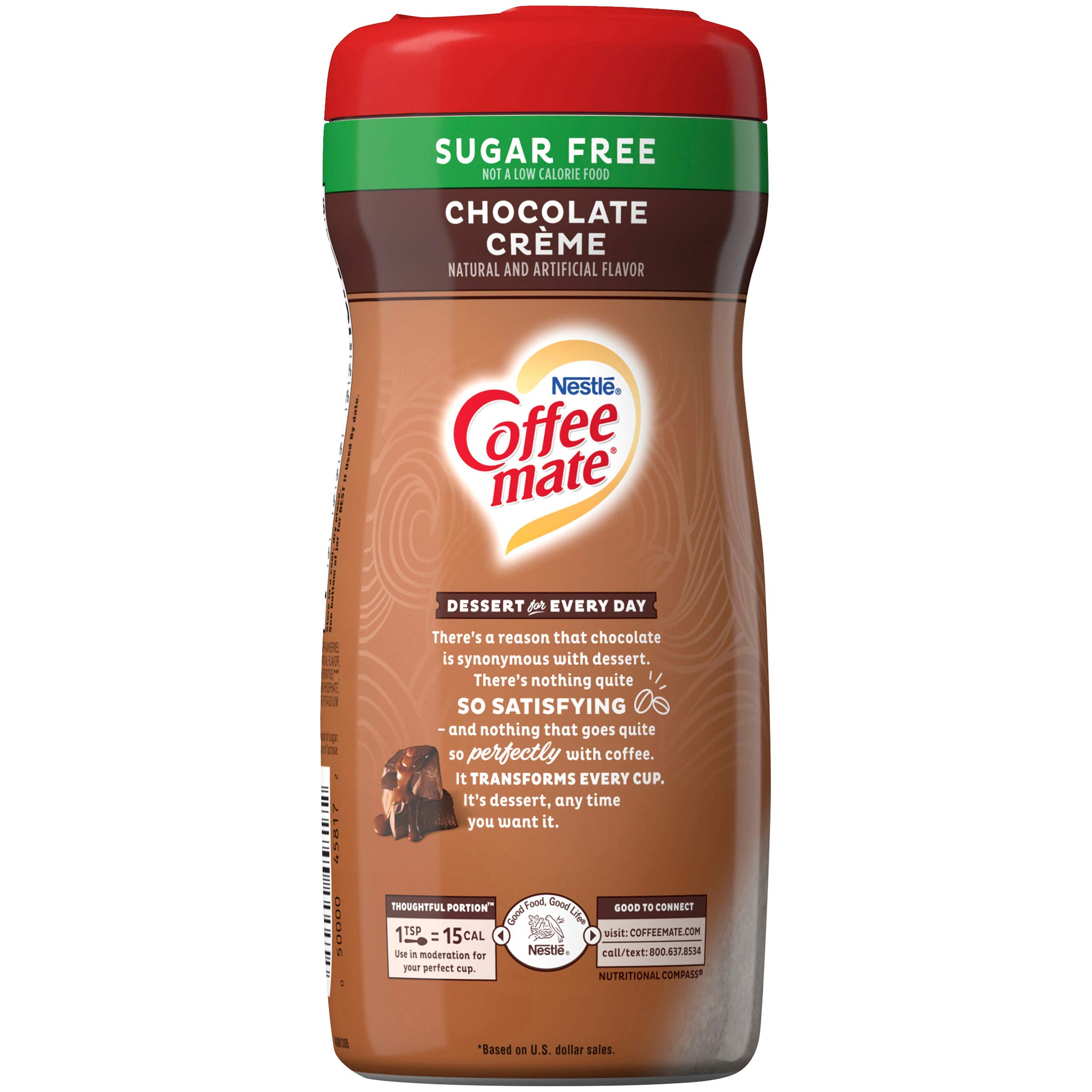 Coffee-mate 59573 Sugar Free Creamy Chocolate Flavor Powdered Creamer, 10.2 Oz