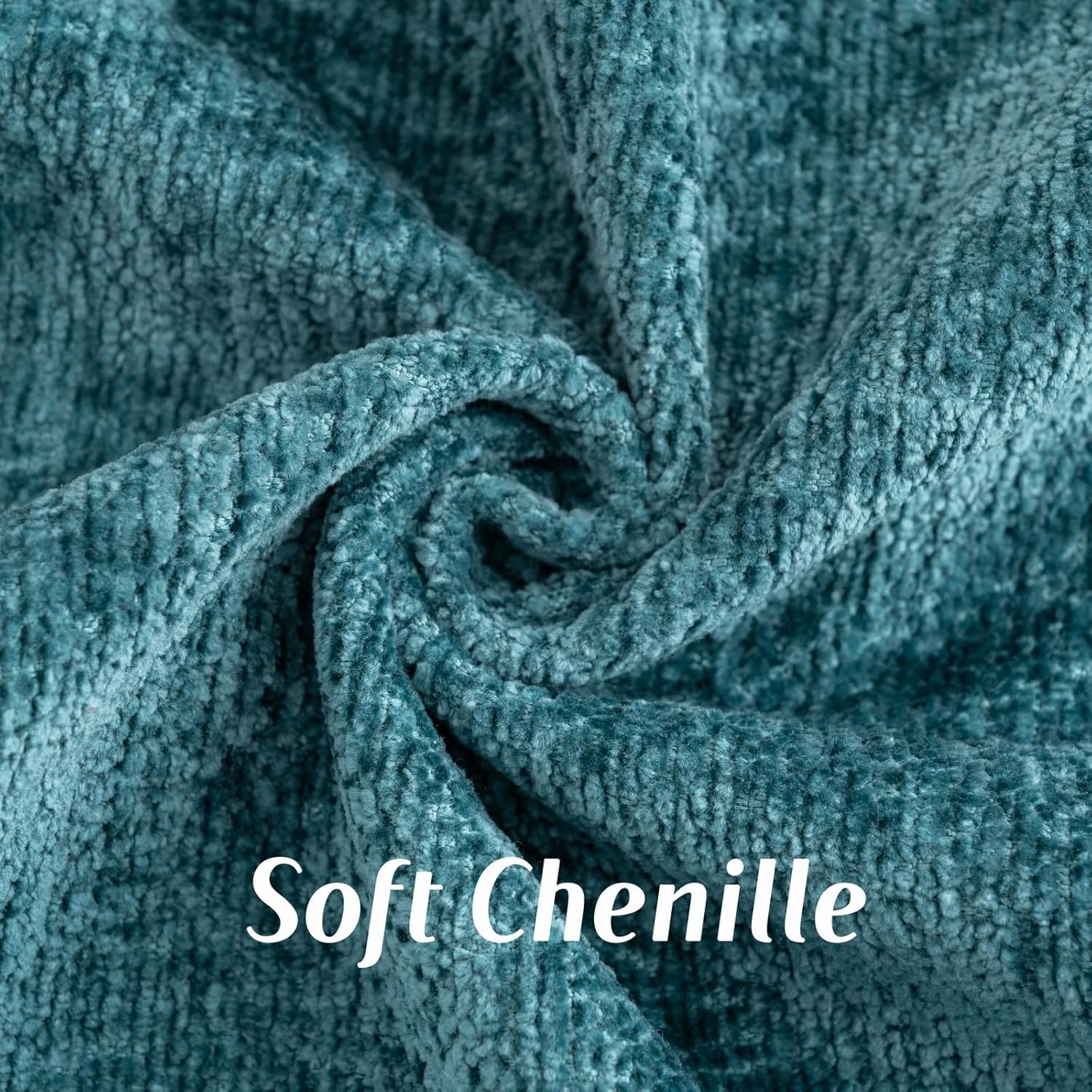 FUTEI Teal Chenille Throw Pillow Covers 18x18 Inch Set of 2,Soft Cozy Bound Edge Design Cushion Case,Home Decor for Couch Bed Living Room - Image 2